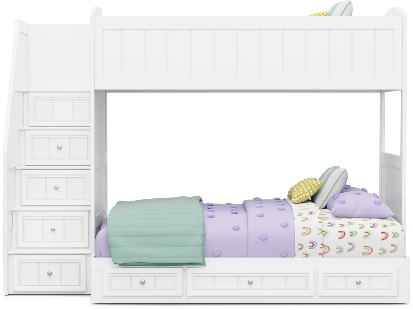 Kids Cottage Colors 2.0 White Twin/Full Step Bunk Bed - Thumbnail - Image 4