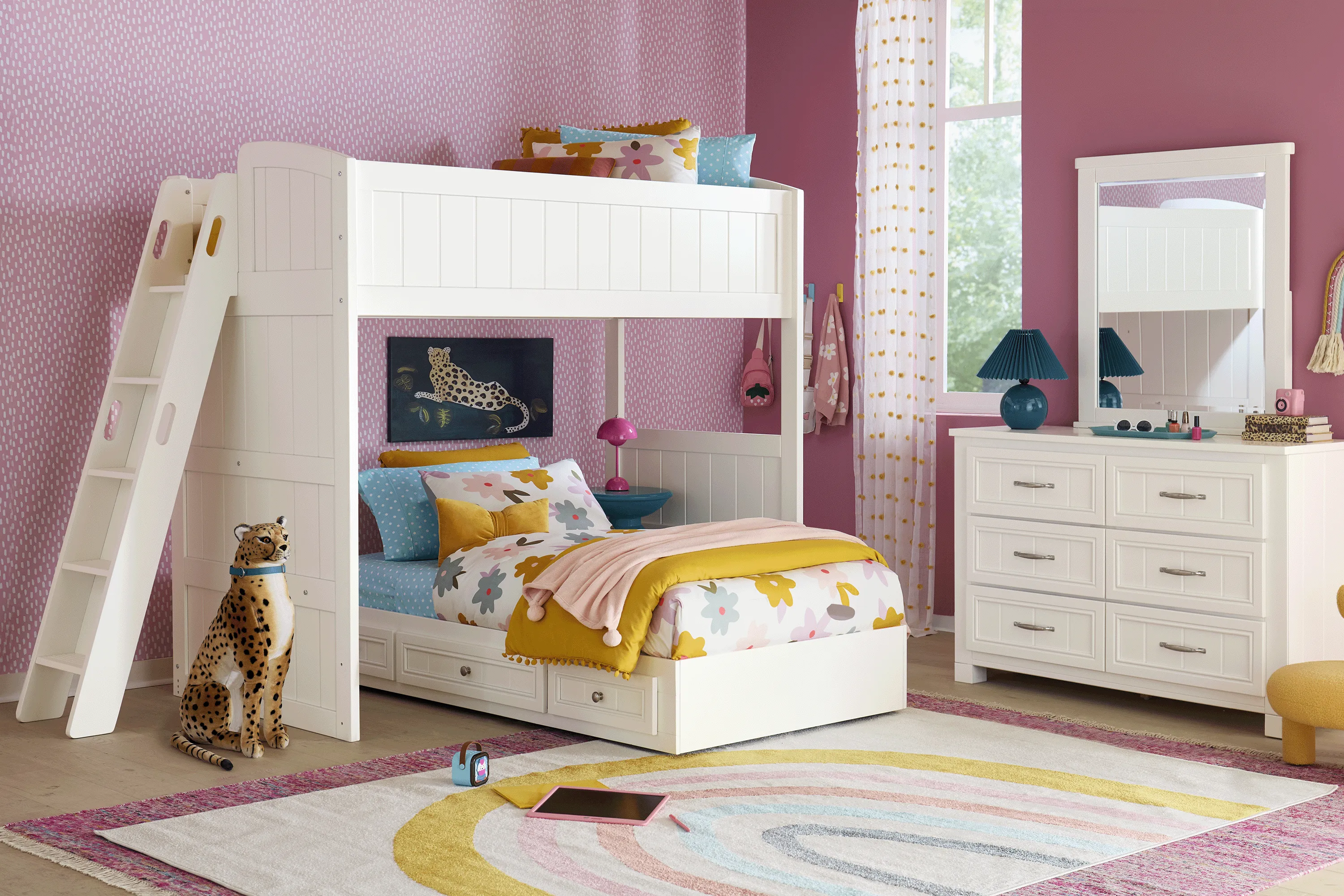 Kids Cottage Colors 2.0 White Twin/Twin Bunk Bed - Thumbnail - Image 4