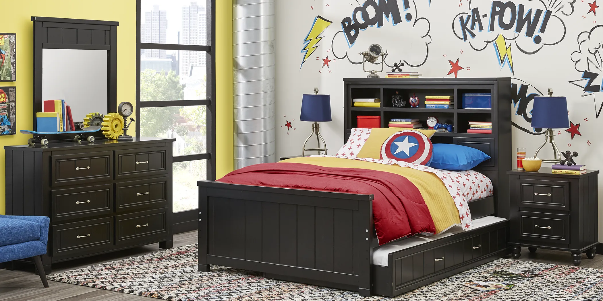 Kids Cottage Colors Black 5 Pc Full Bookcase Bedroom - Thumbnail - Image 1