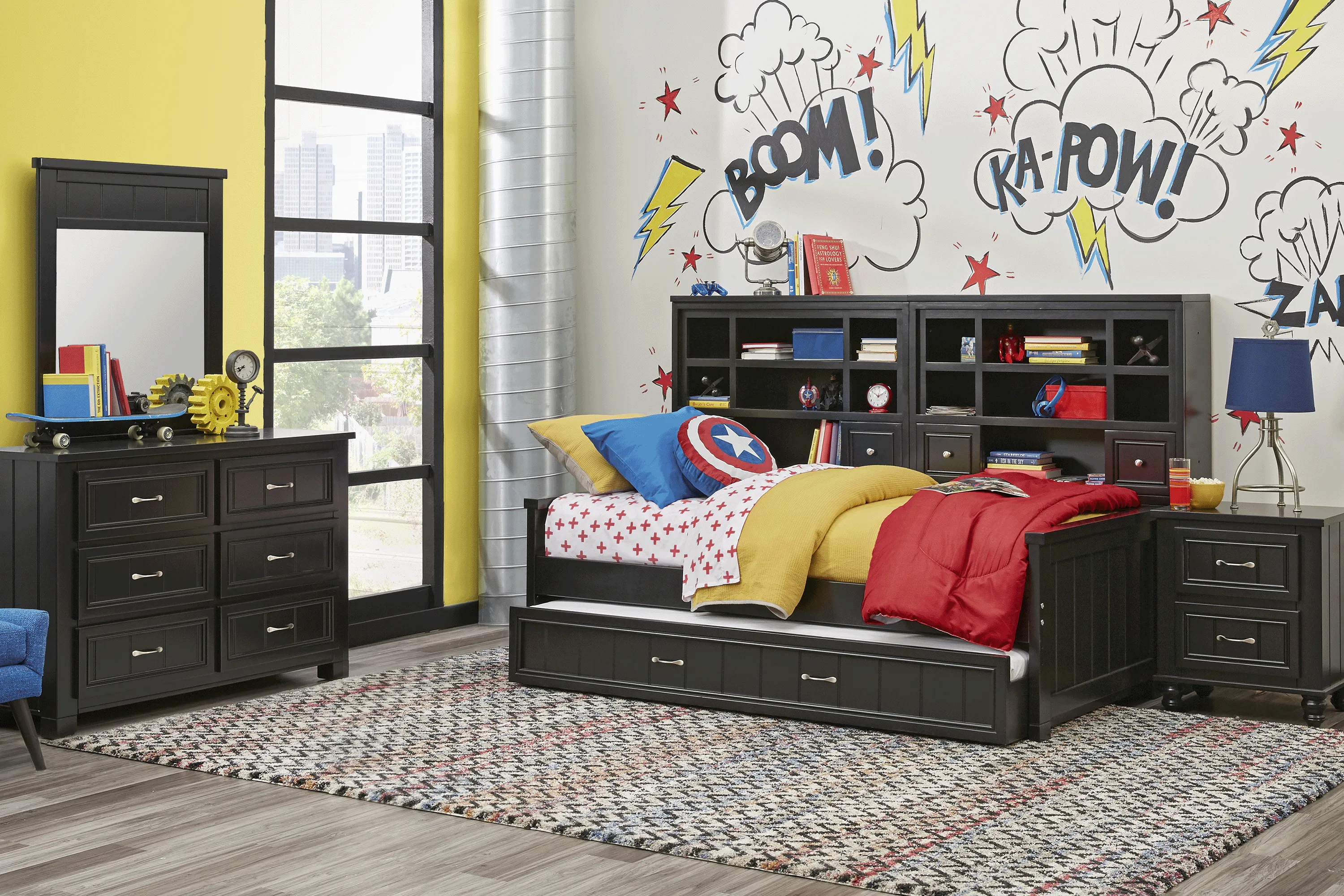 Kids Cottage Colors Black Full Bookcase Wall Bed - Image 2