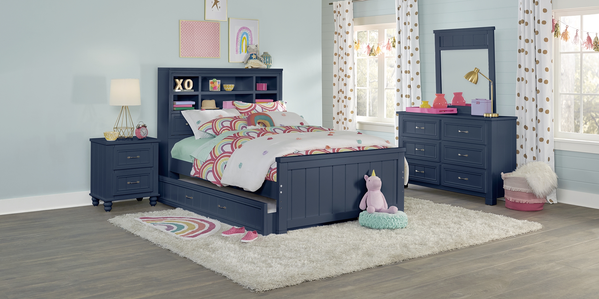Kids Cottage Colors Navy 5 Pc Twin Bookcase Bedroom - Thumbnail - Image 2
