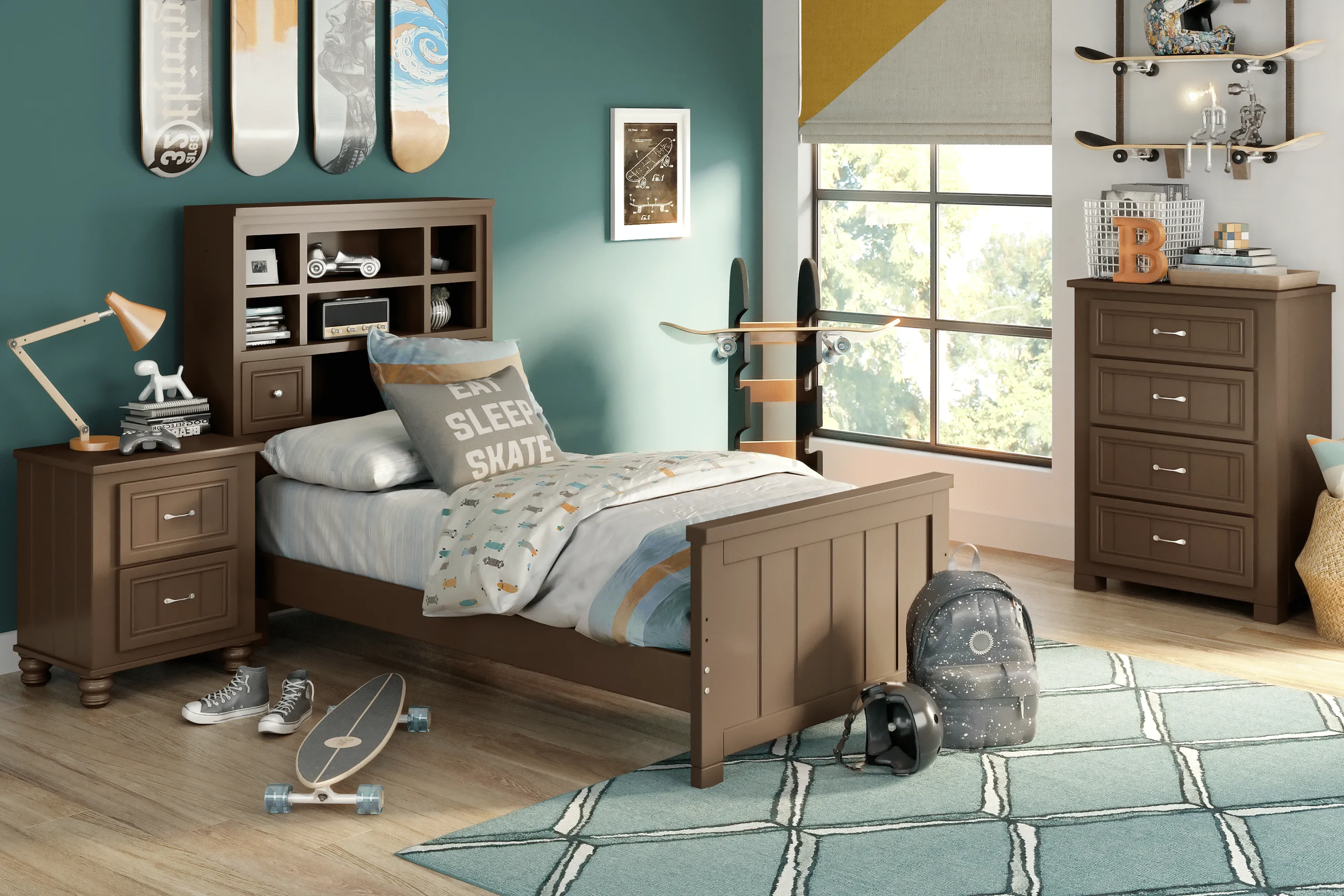 Kids Cottage Colors Chocolate 5 Pc Twin Bookcase Bedroom - Thumbnail - Image 1