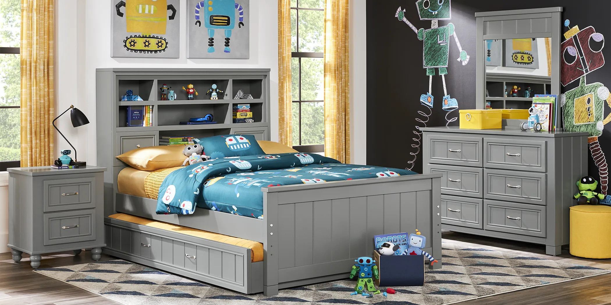 Kids Cottage Colors Gray Full Bookcase Bedroom - Thumbnail - Image 3