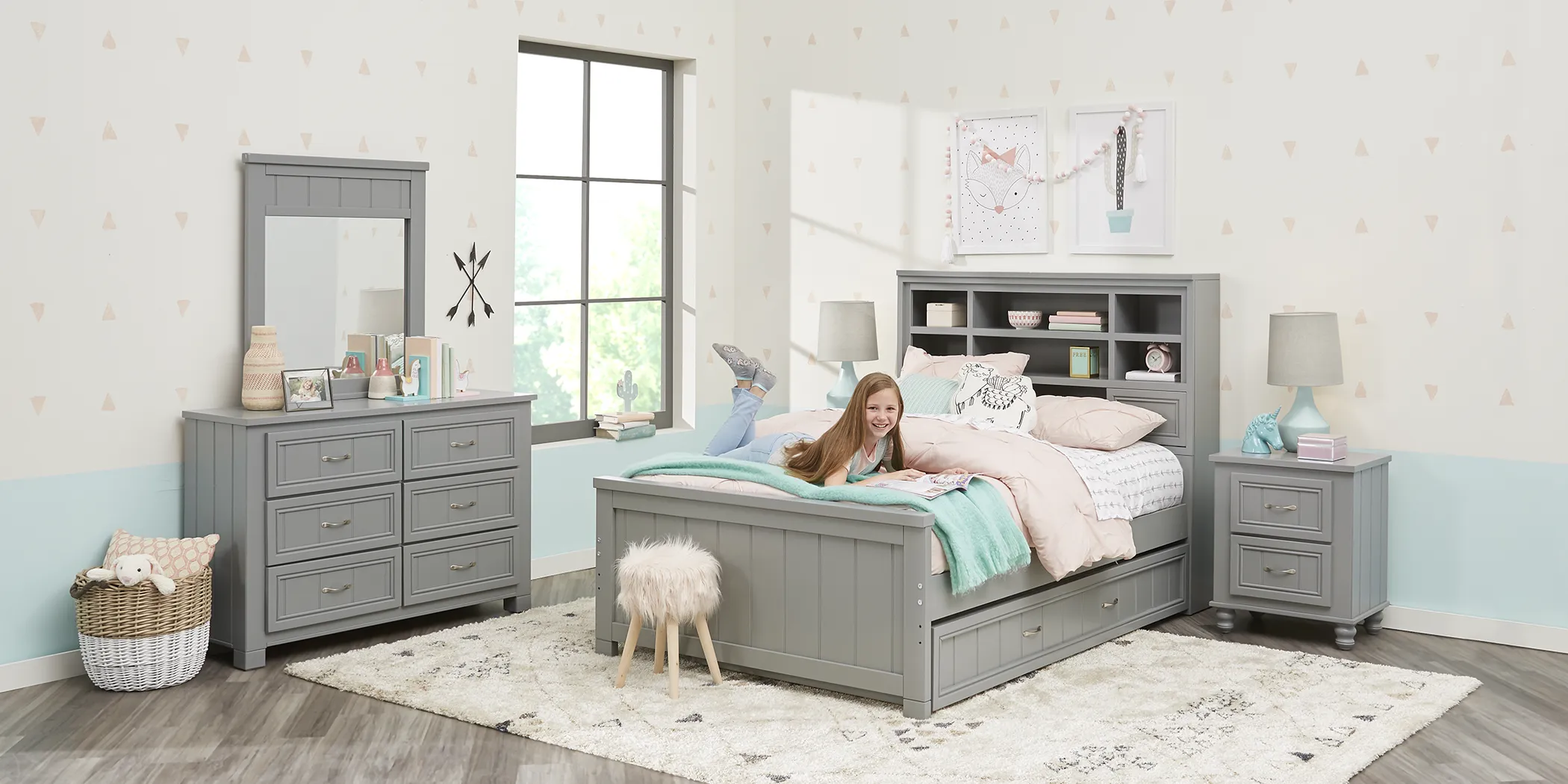 Kids Cottage Colors Gray 5 Pc Full Bookcase Bedroom - Thumbnail - Image 2