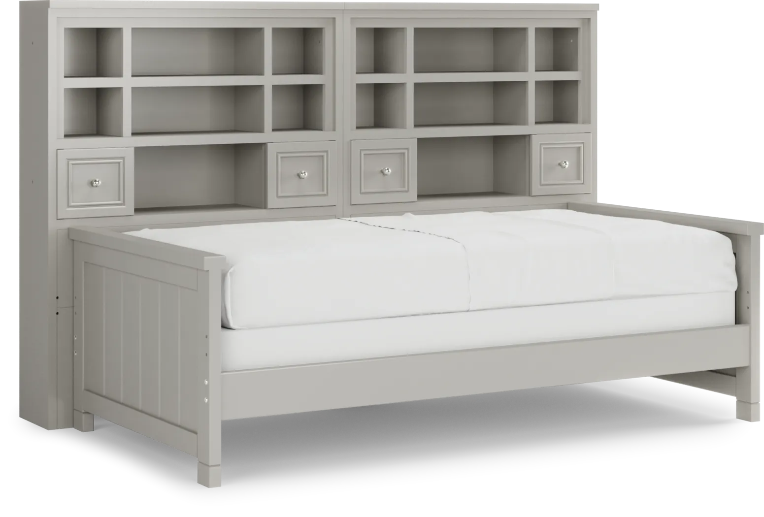 Kids Cottage Colors Gray Twin Bookcase Wall Bed - Thumbnail - Image 1