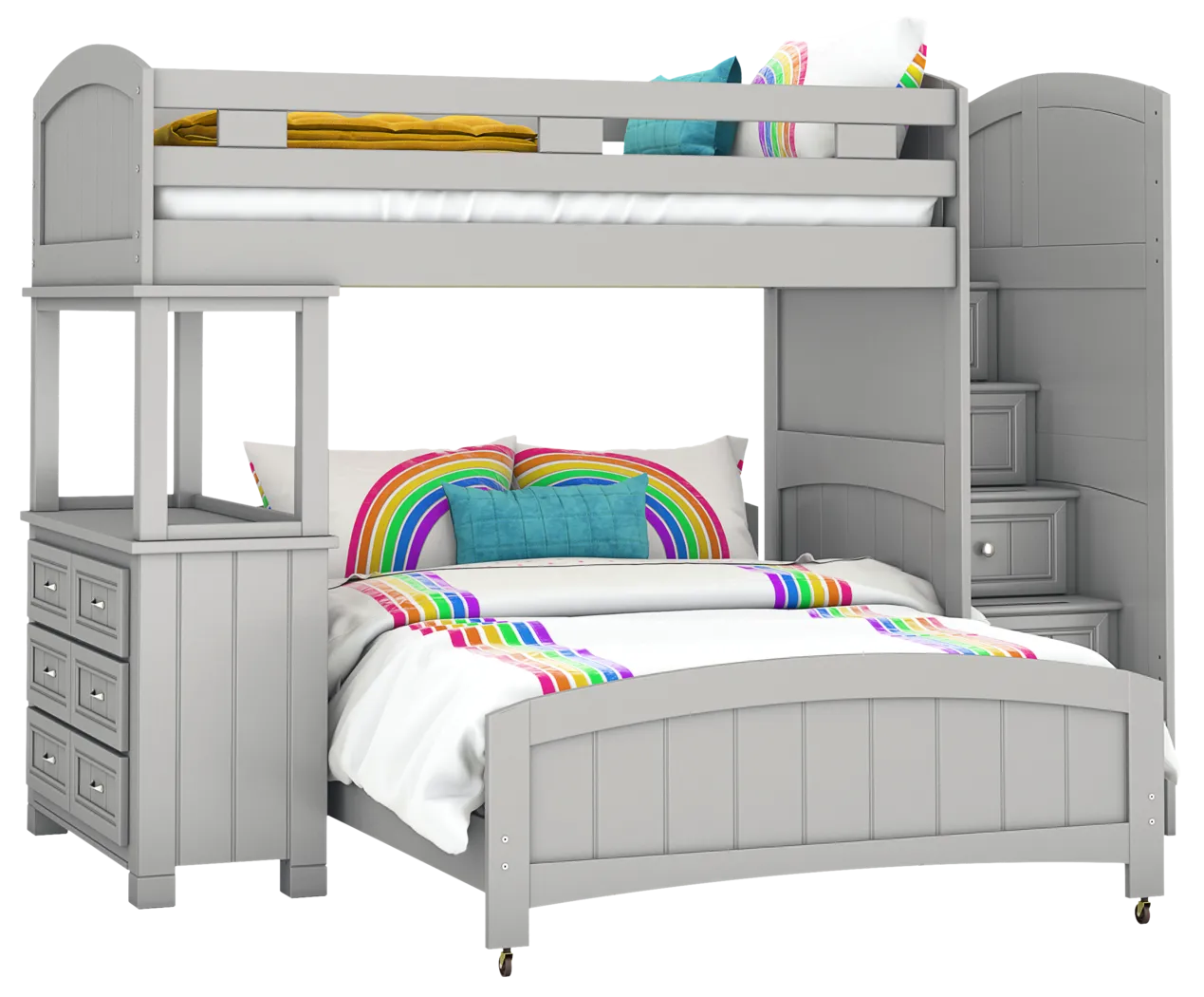 Kids Cottage Colors Gray Twin/Full Step Loft Bed with Dresser - Thumbnail - Image 1