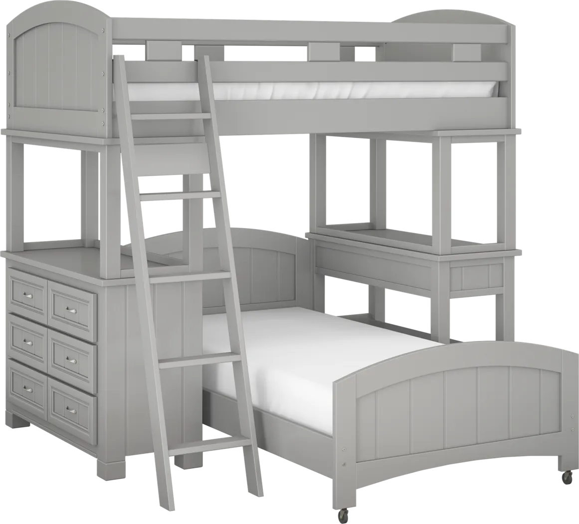Kids Cottage Colors Gray Twin Loft Bunk with Desk and Dresser - Thumbnail - Image 1