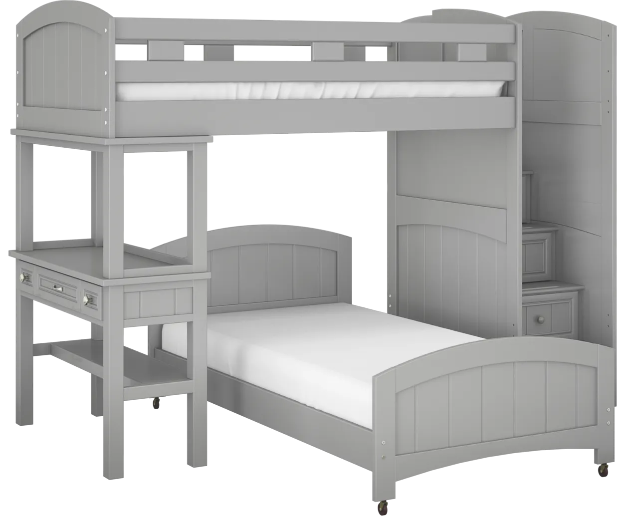 Kids Cottage Colors Gray Twin/Twin Step Bunk Bed with Desk - Thumbnail - Image 1