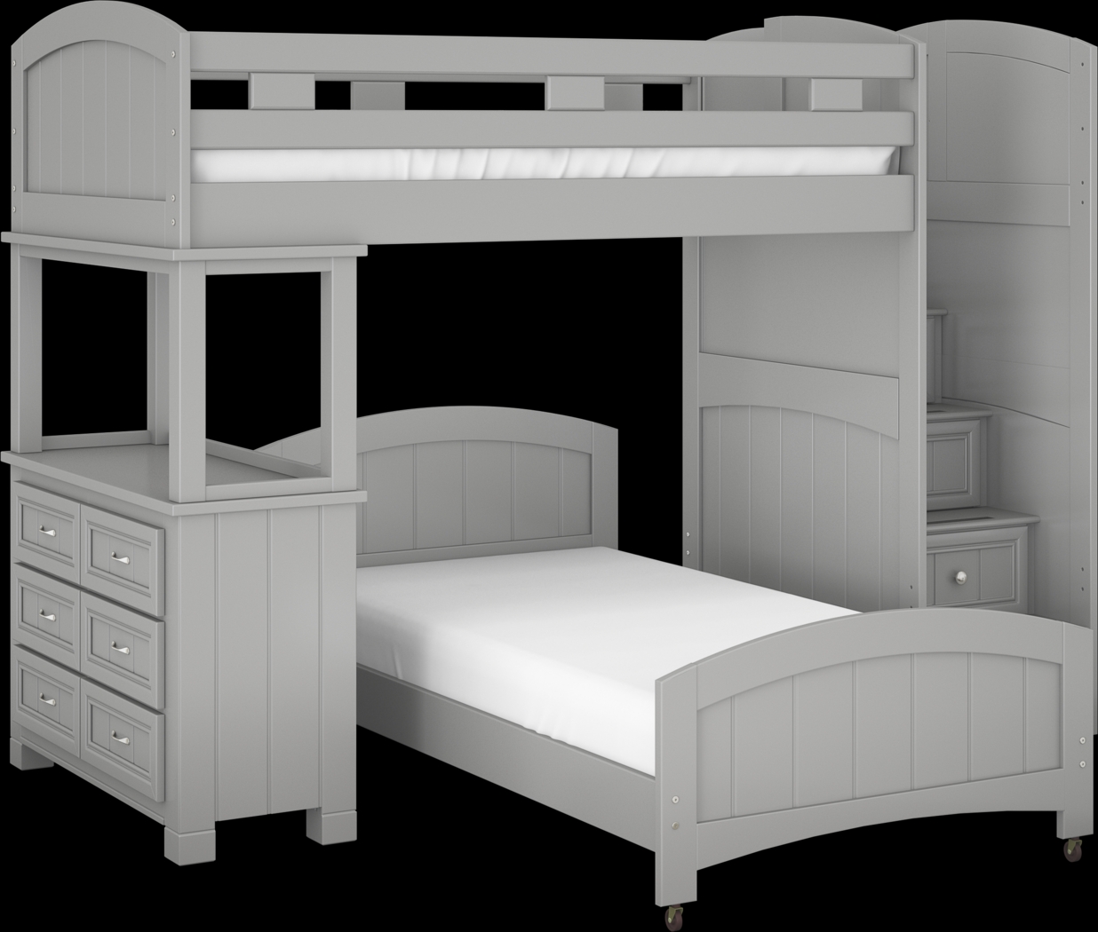 Kids Cottage Colors Gray Twin/Twin Step Bunk Bed with Dresser - Thumbnail - Image 1