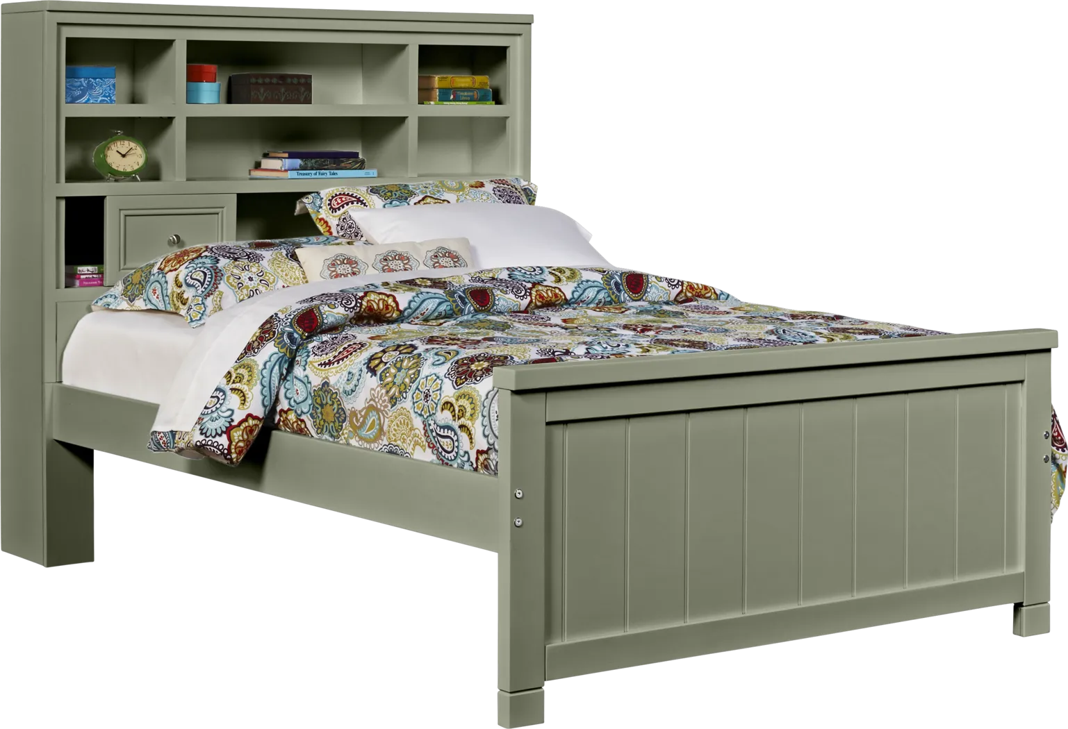 Kids Cottage Colors Green 3 Pc Full Bookcase Bed - Thumbnail - Image 1