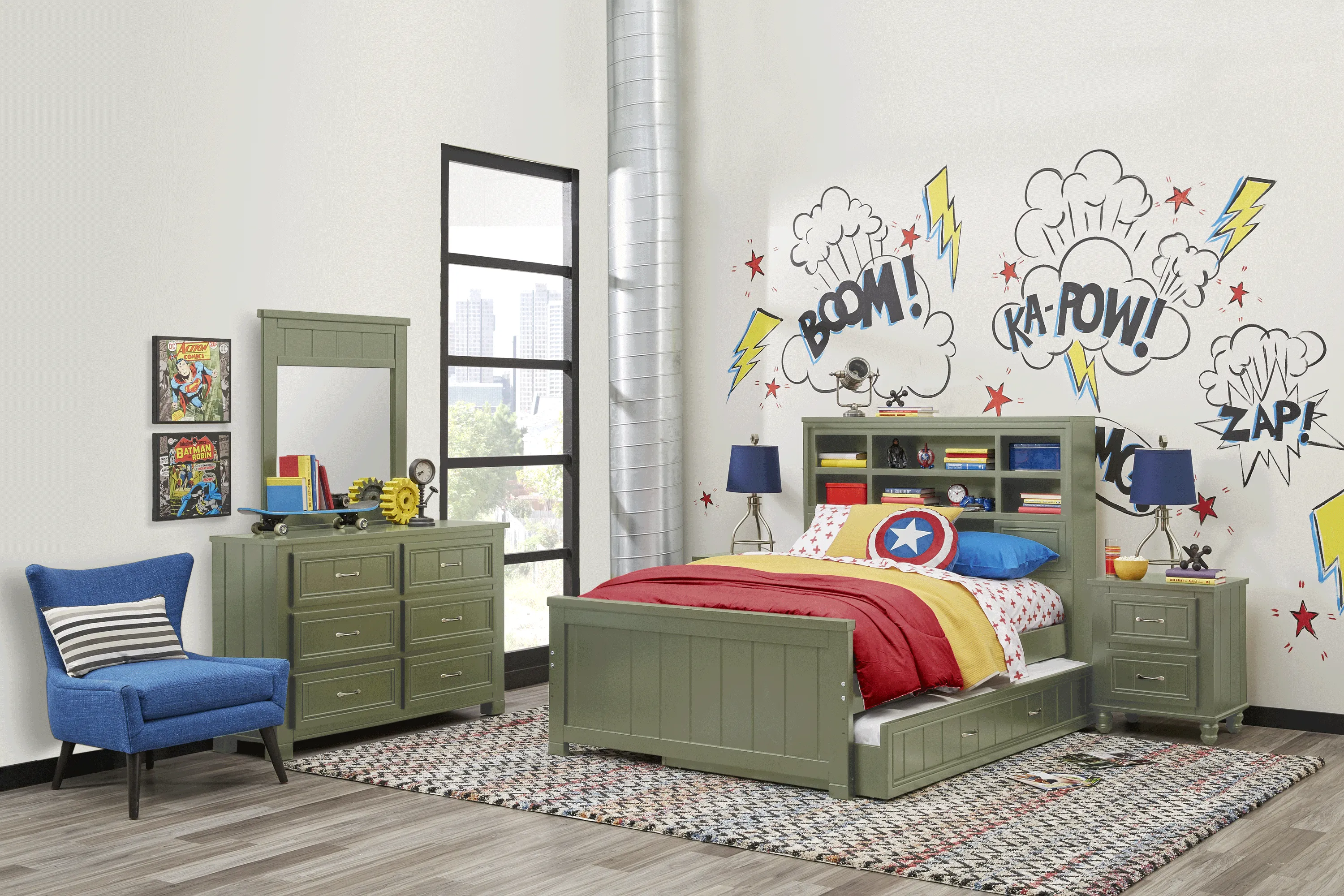 Kids Cottage Colors Green 3 Pc Full Bookcase Bed - Thumbnail - Image 2