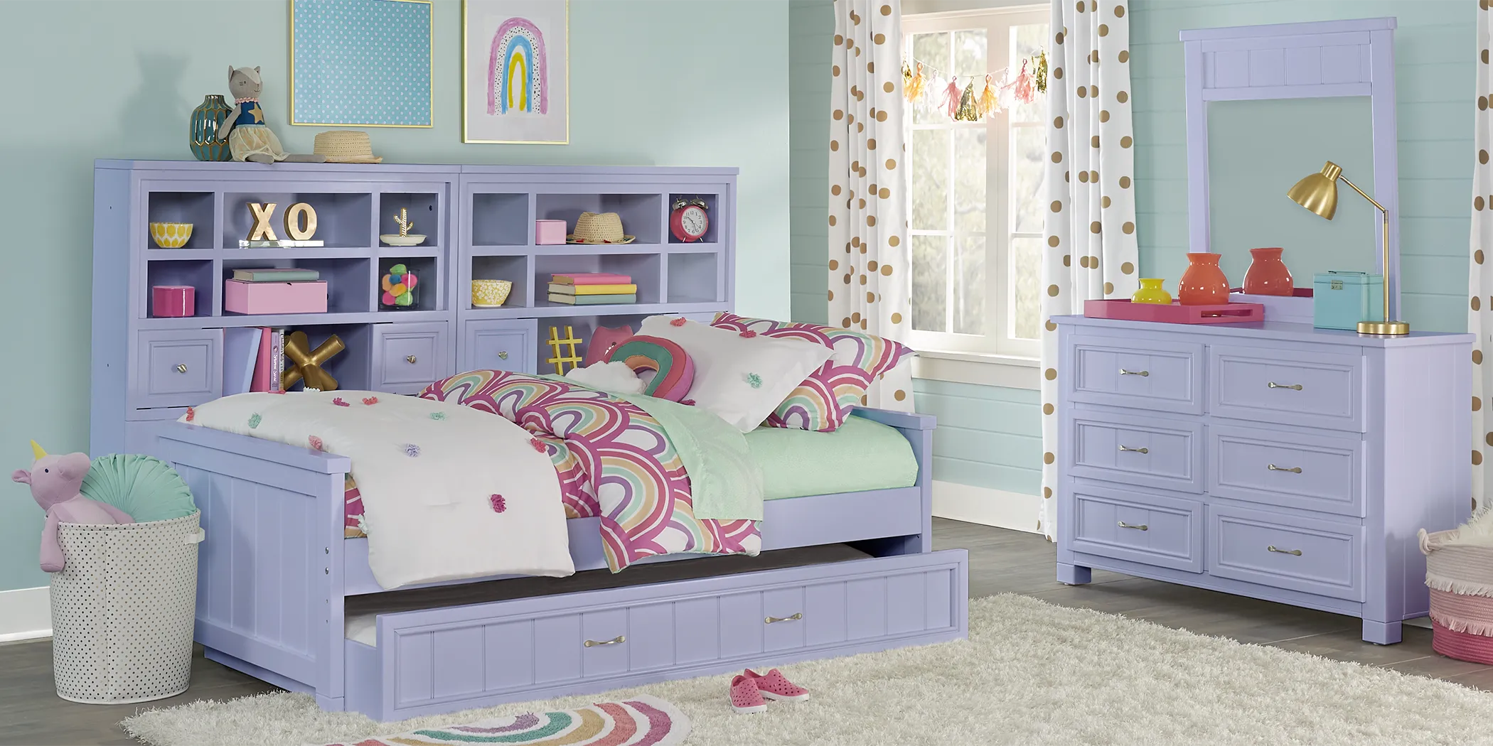 Kids Cottage Colors Lavender Full Bookcase Wall Bed - Thumbnail - Image 3