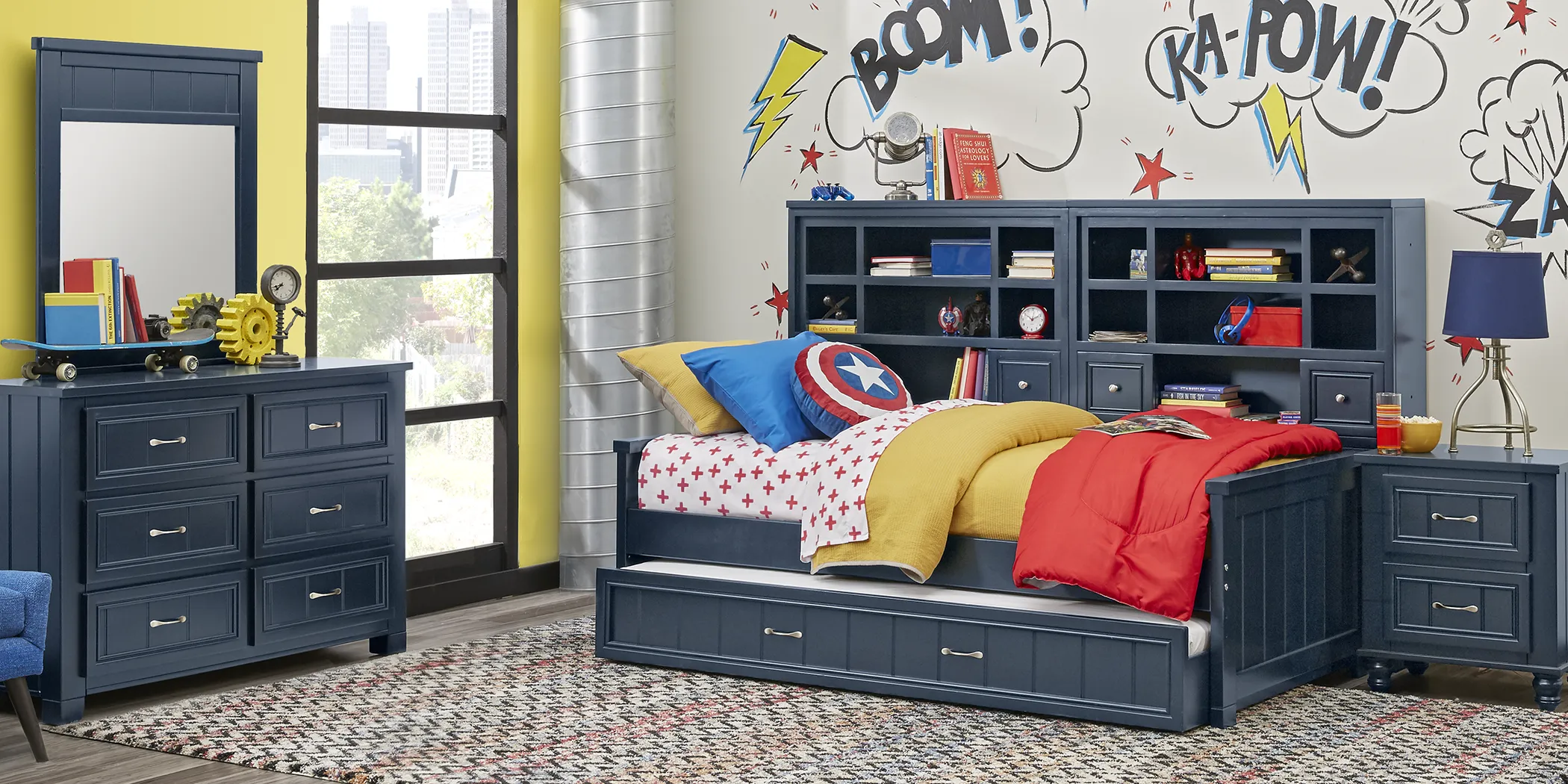 Kids Cottage Colors Navy Full Bookcase Wall Bed - Thumbnail - Image 2