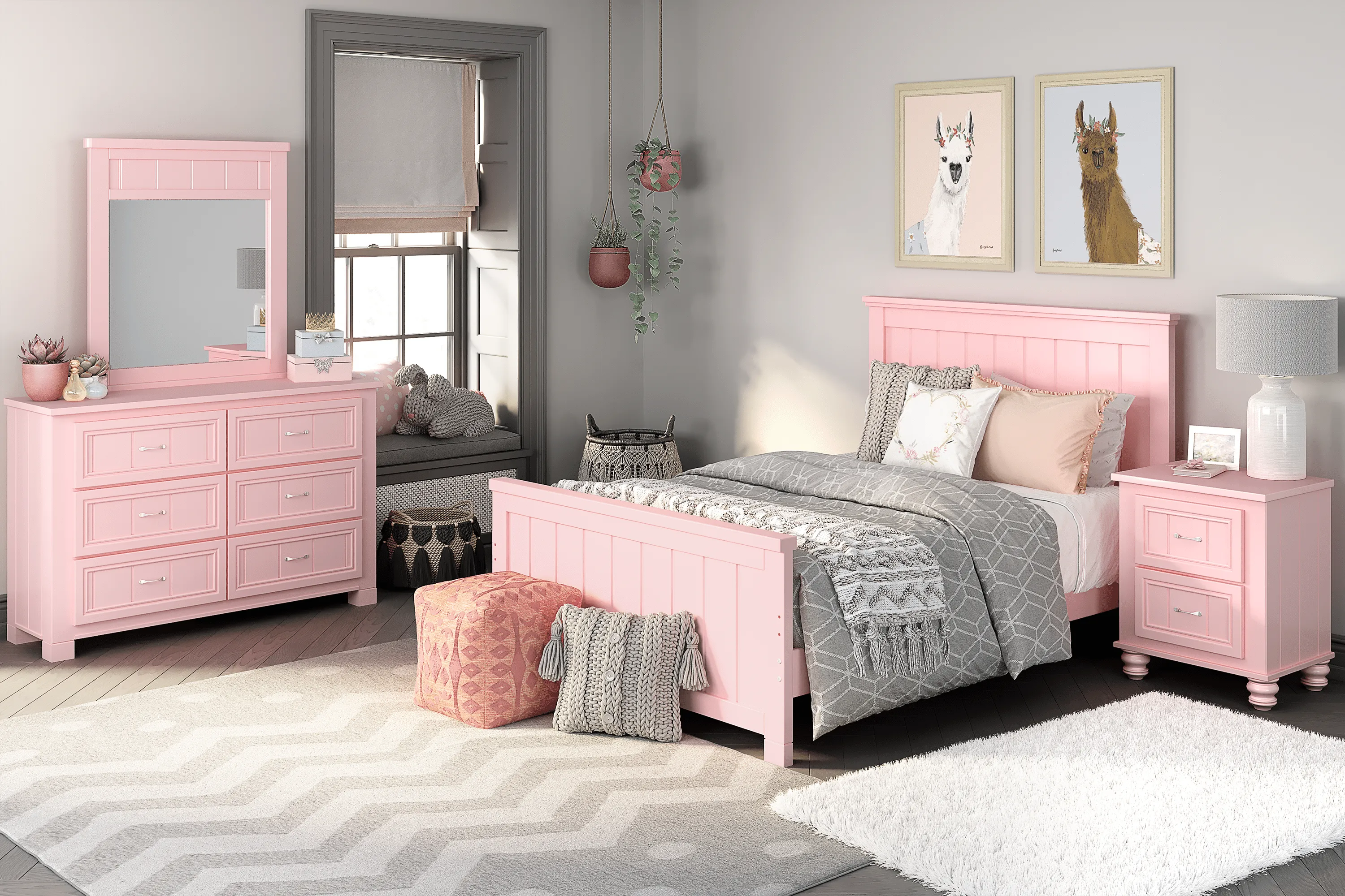 Kids Cottage Colors Pink 3 Pc Full Panel Bed - Thumbnail - Image 2