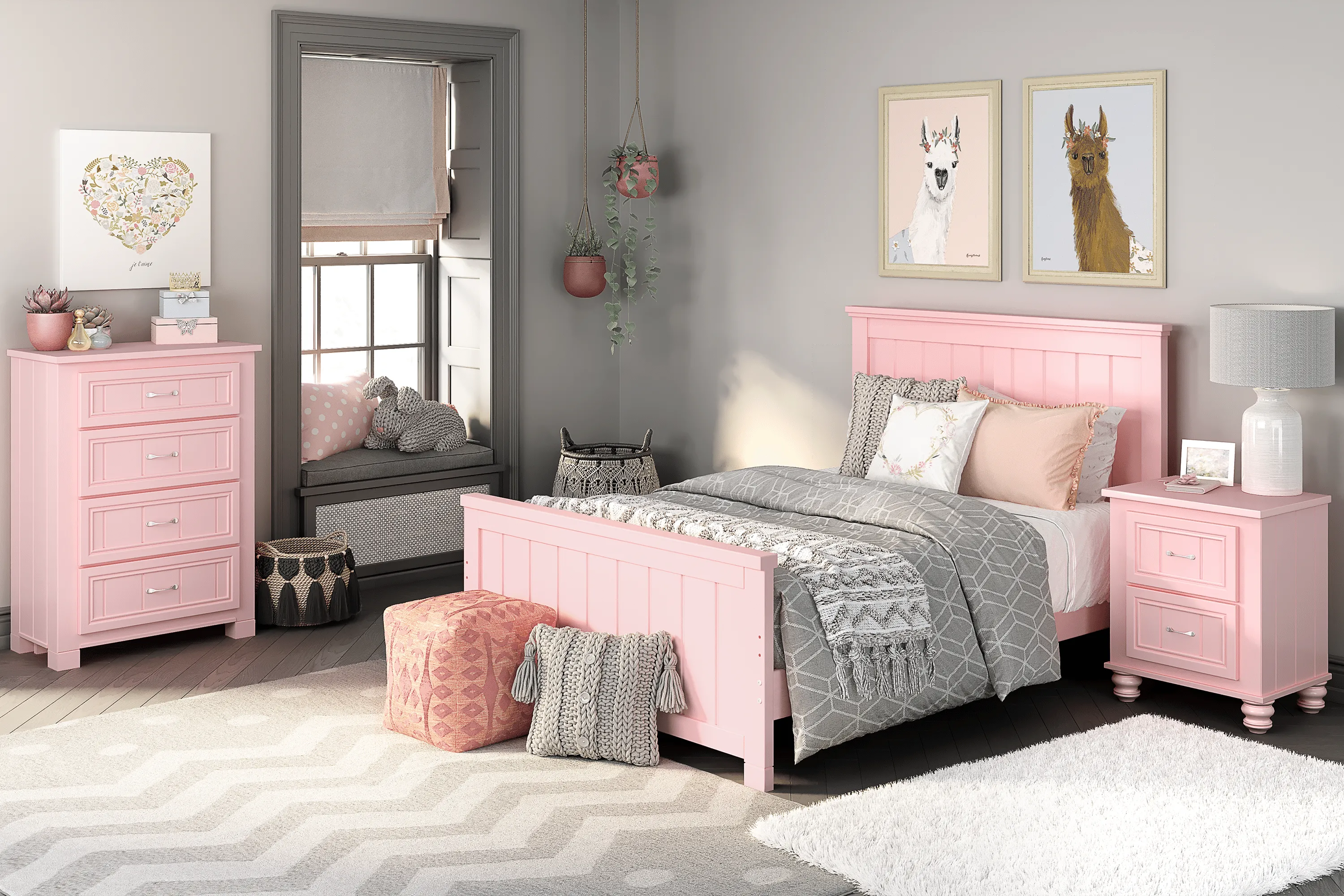Kids Cottage Colors Pink 5 Pc Full Panel Bedroom - Thumbnail - Image 1