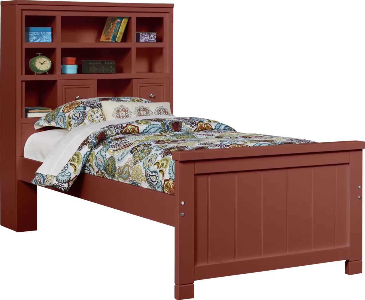 Kids Cottage Colors Red 3 Pc Twin Bookcase Bed - Thumbnail - Image 1