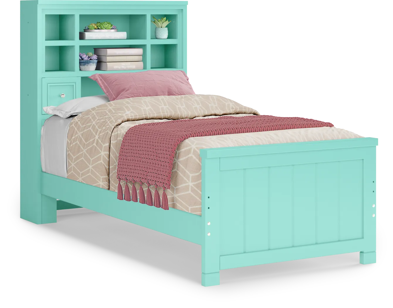 Kids Cottage Colors Turquoise 3 Pc Twin Bookcase Bed - Thumbnail - Image 1