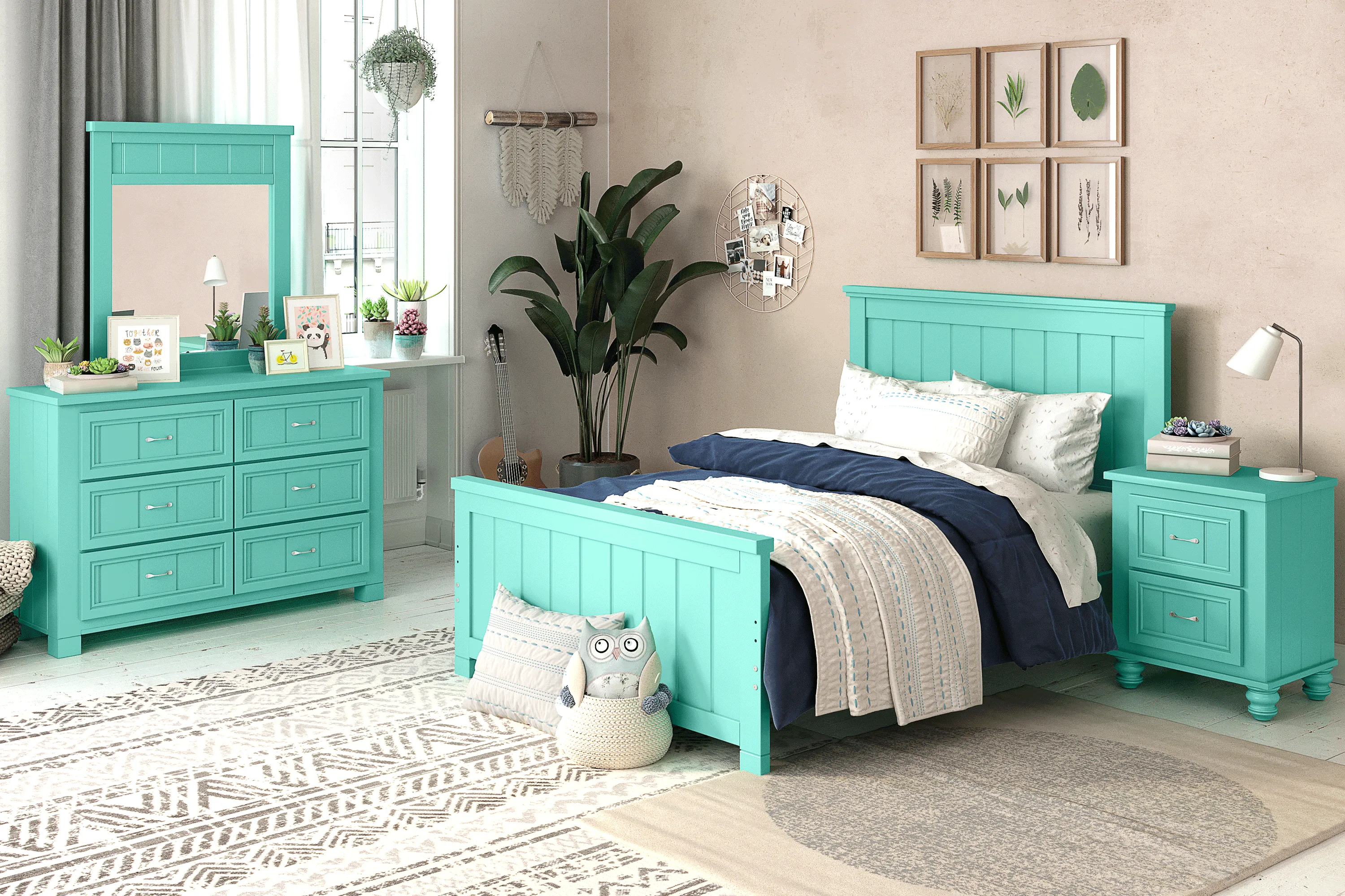 Kids Cottage Colors Turquoise 5 Pc Full Panel Bedroom - Thumbnail - Image 1