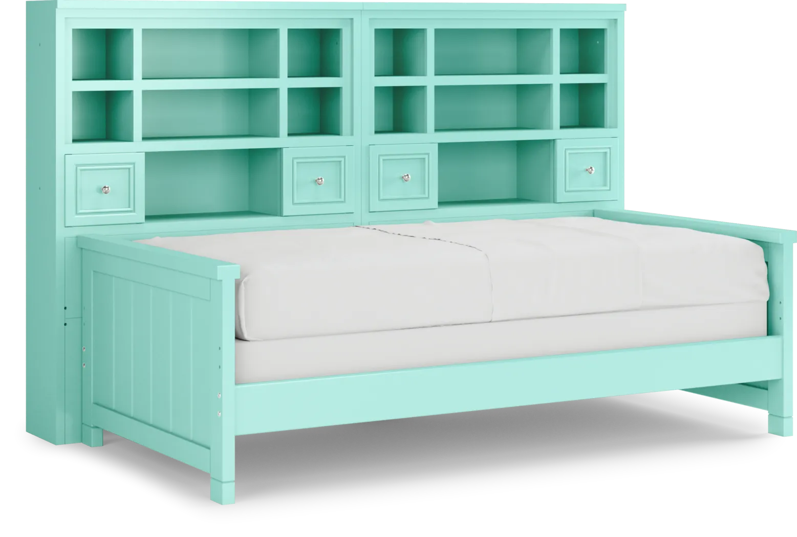 Kids Cottage Colors Turquoise 5 Pc Twin Bookcase Wall Bed - Thumbnail - Image 1