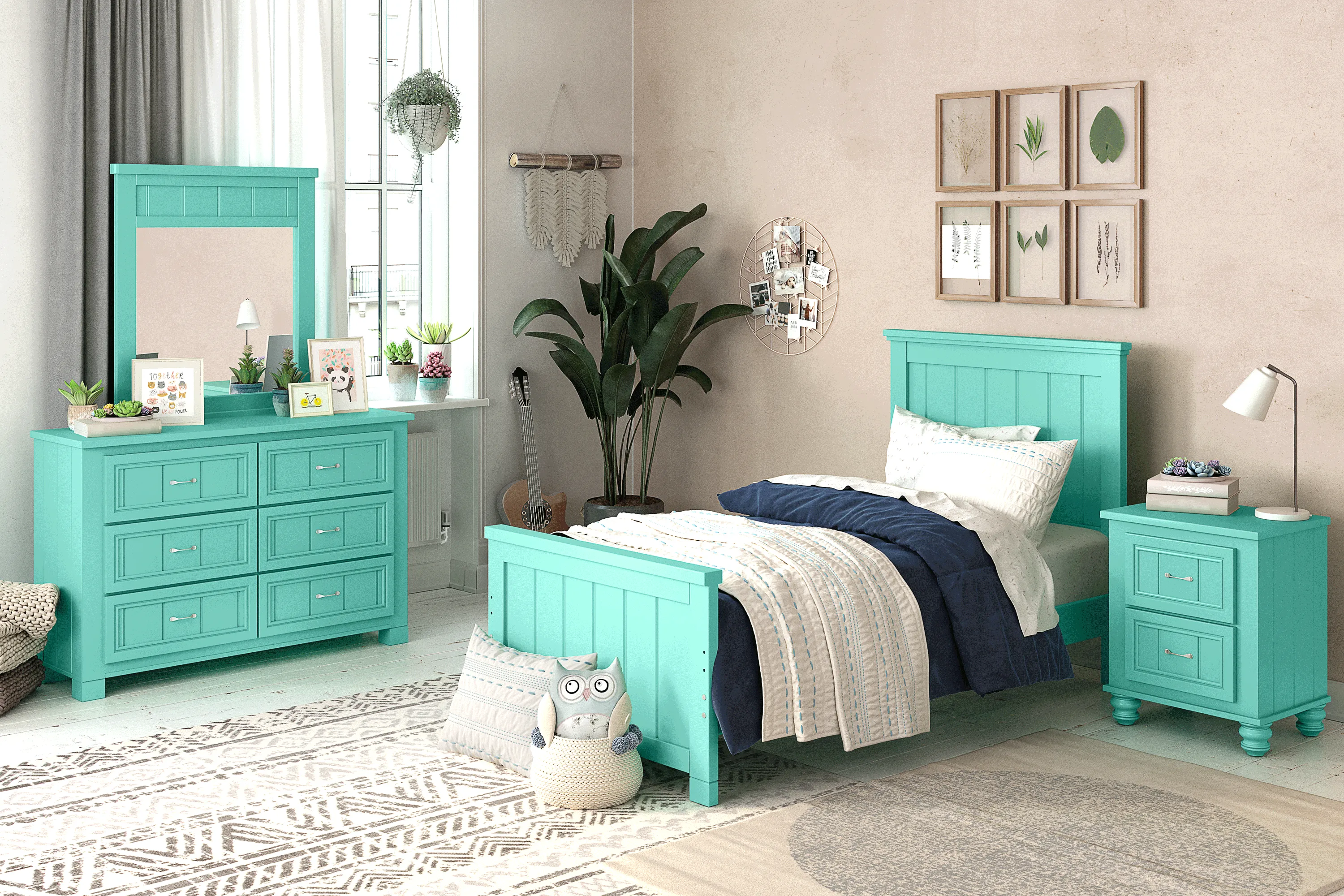 Kids Cottage Colors Turquoise 5 Pc Twin Panel Bedroom - Thumbnail - Image 1