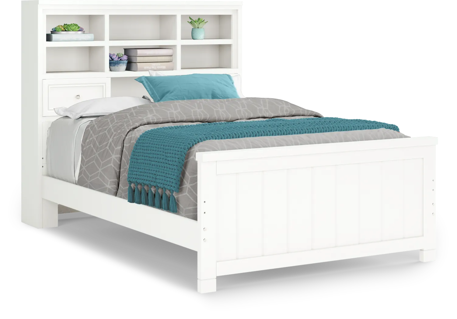 Kids Cottage Colors White Full Bookcase Bed - Thumbnail - Image 1