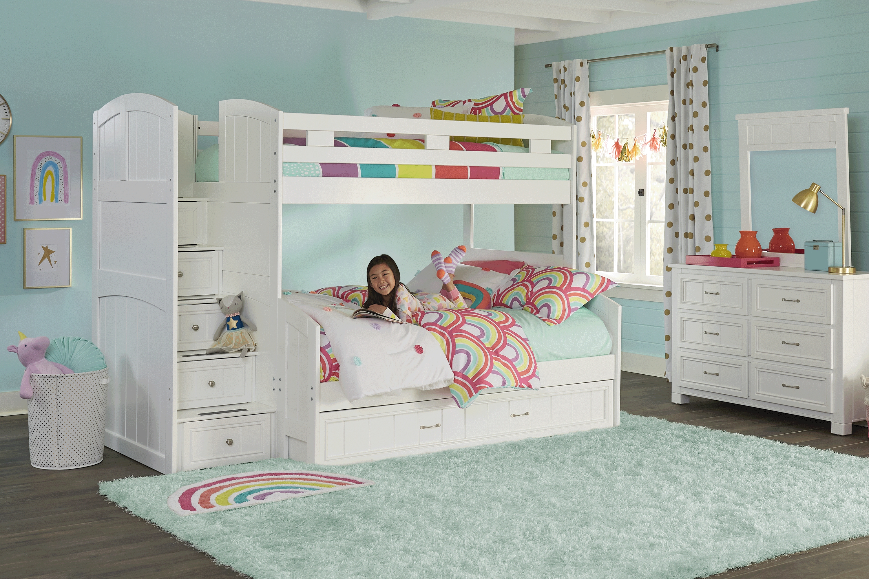 Kids Cottage Colors White Twin/Full Step Bunk - Thumbnail - Image 2