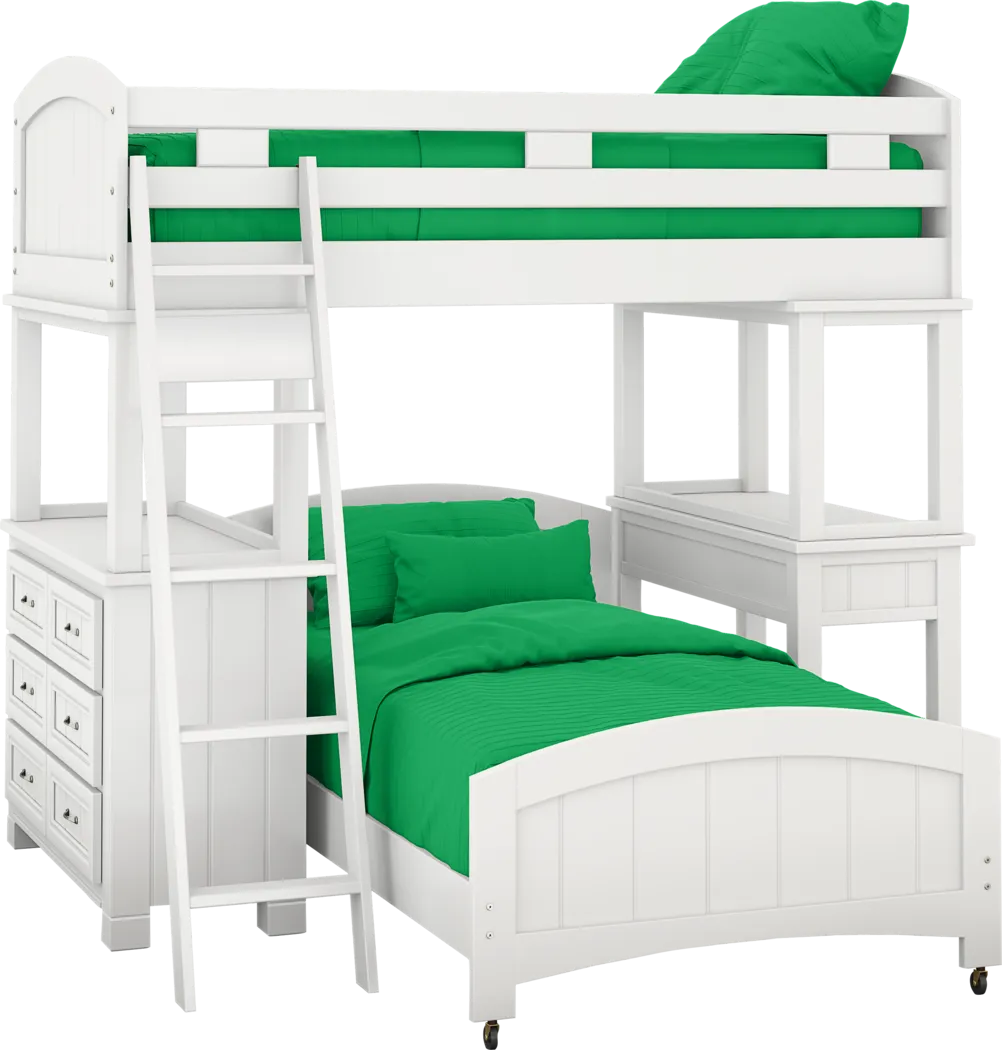 Kids Cottage Colors White Twin Loft Bunk with Desk and Dresser - Thumbnail - Image 1