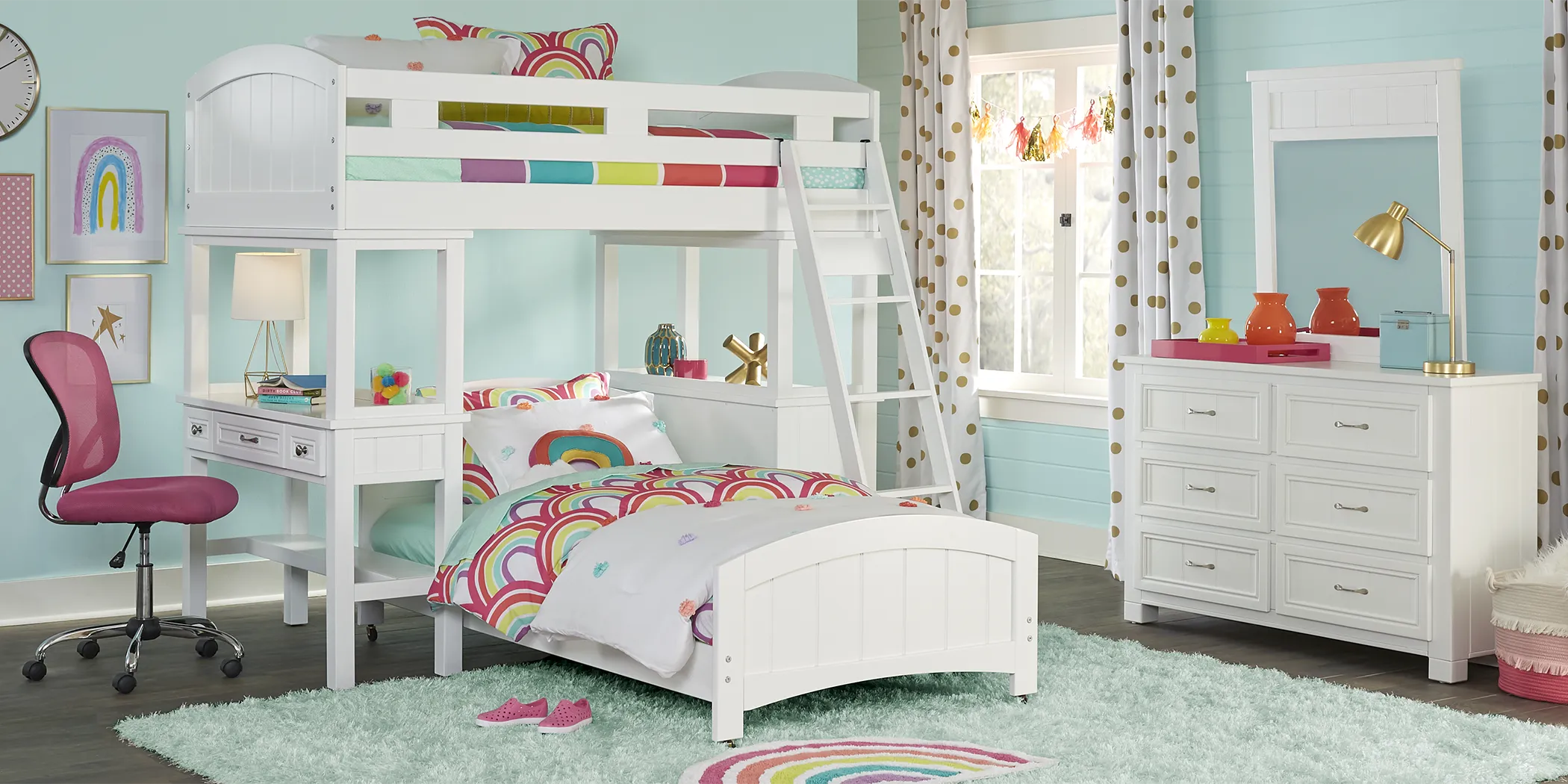 Kids Cottage Colors White Twin Loft Bunk with Desk and Dresser - Thumbnail - Image 2