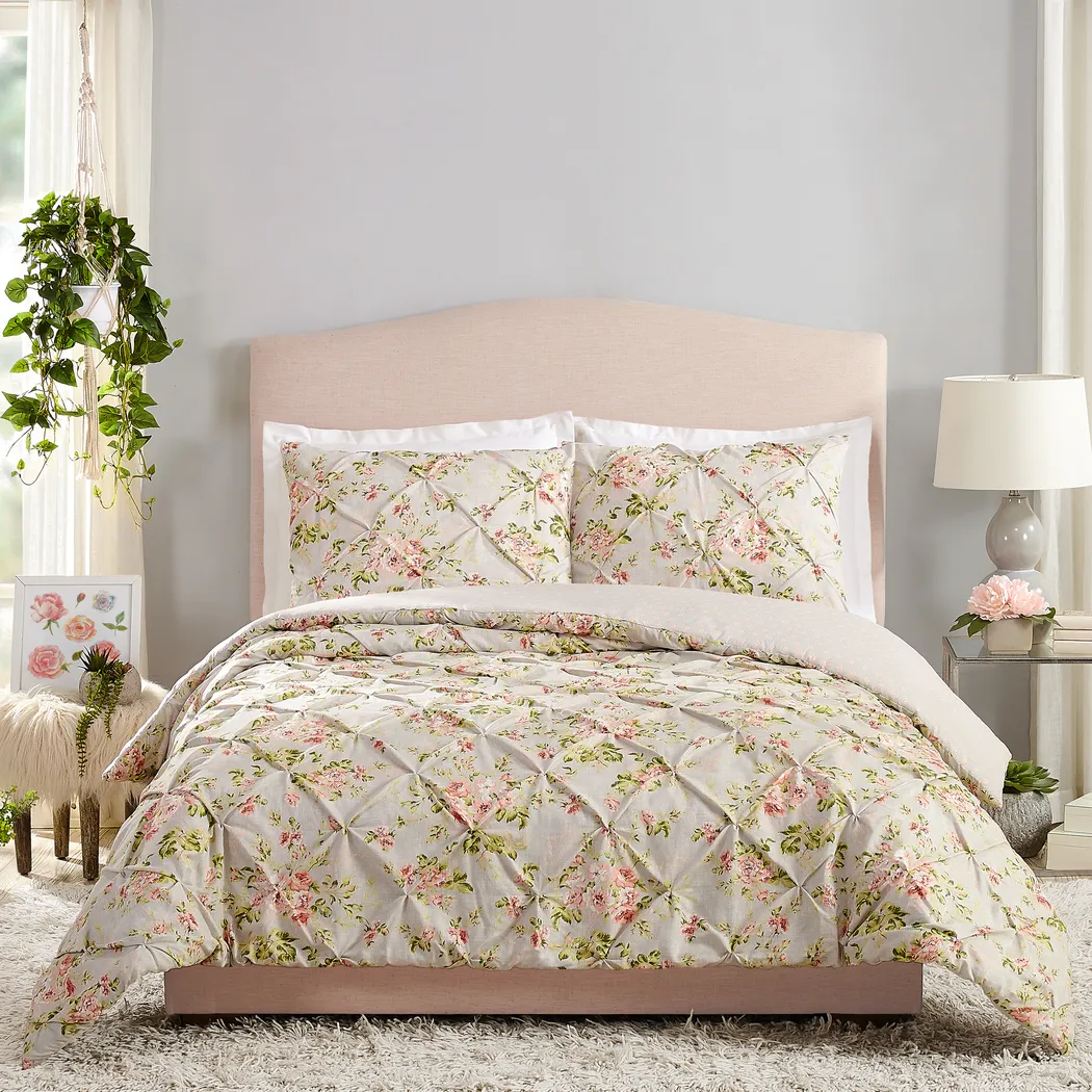 Kids Cottage Roses Gray 3 Pc Full/Queen Comforter Set - Thumbnail - Image 1