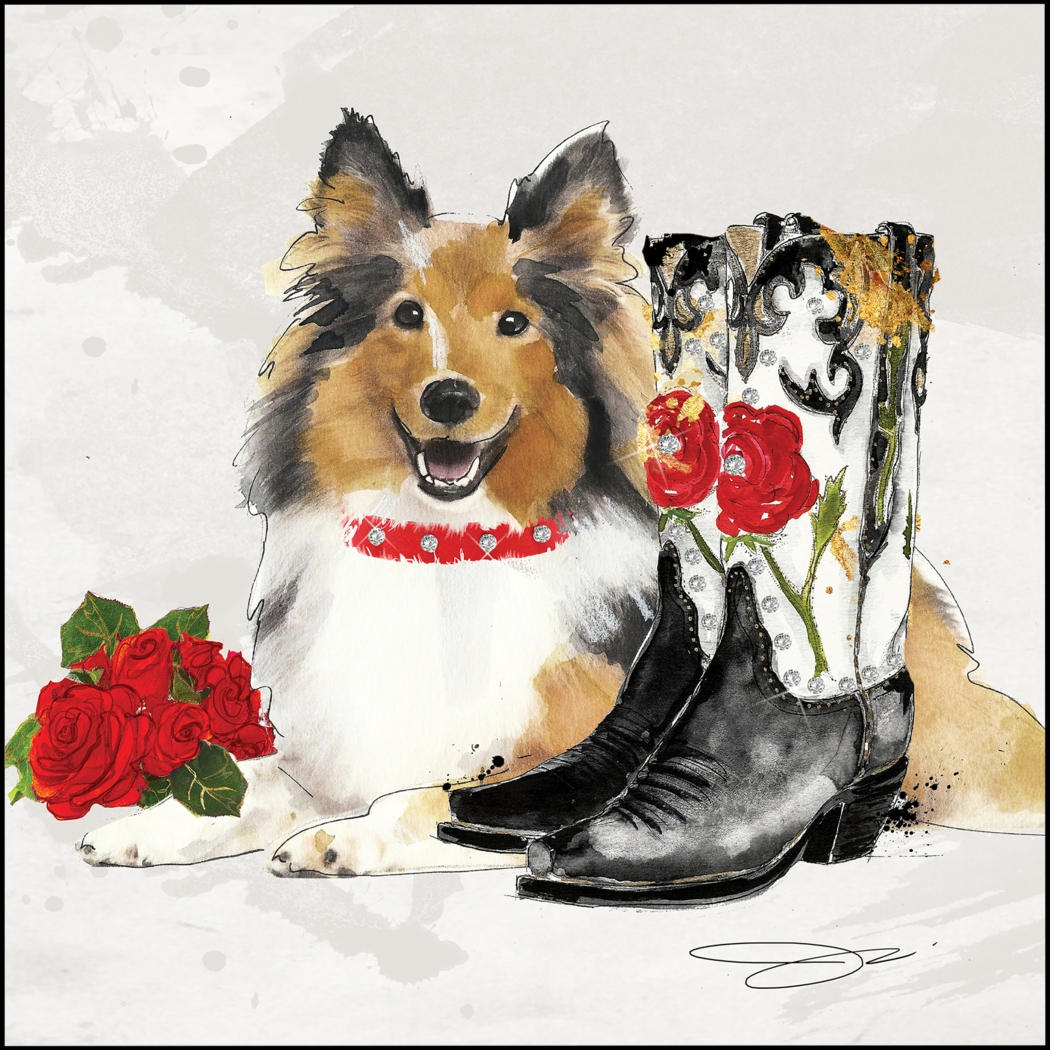 Kids Cowgirl Collie White Glass Wall Art - Thumbnail - Image 1