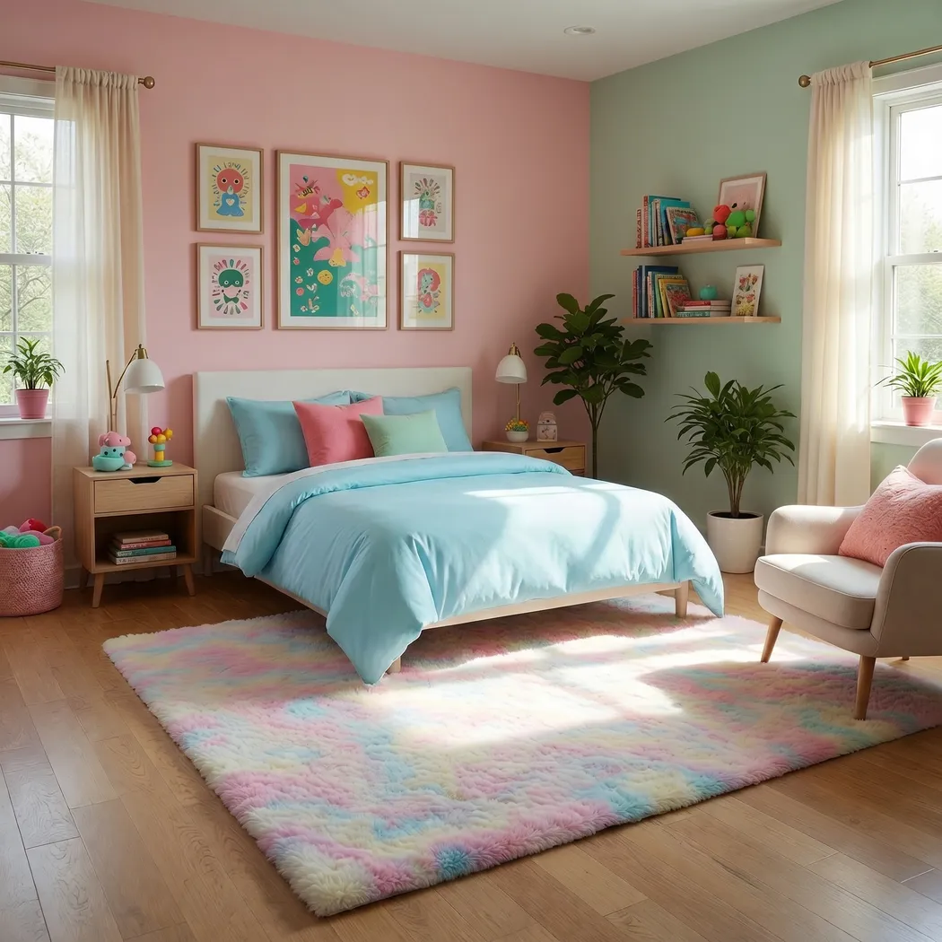 Kids Cozy Fur Tie-Dye 5' x 7' Memory Foam Rug - Image 2