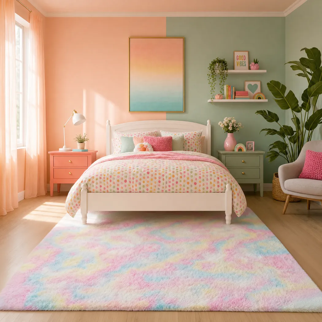 Kids Cozy Fur Tie-Dye 5' x 7' Memory Foam Rug - Image 3