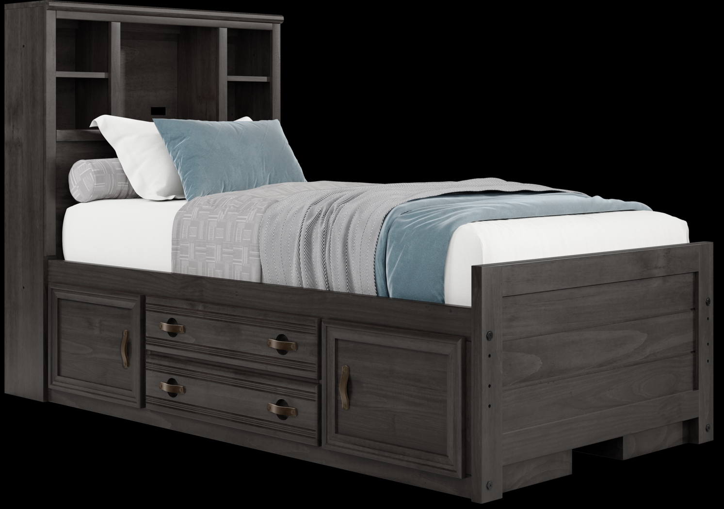 Kids Creekside 2.0 Charcoal Twin Bookcase Bed with 2 Storage Side Rails - Thumbnail - Image 1