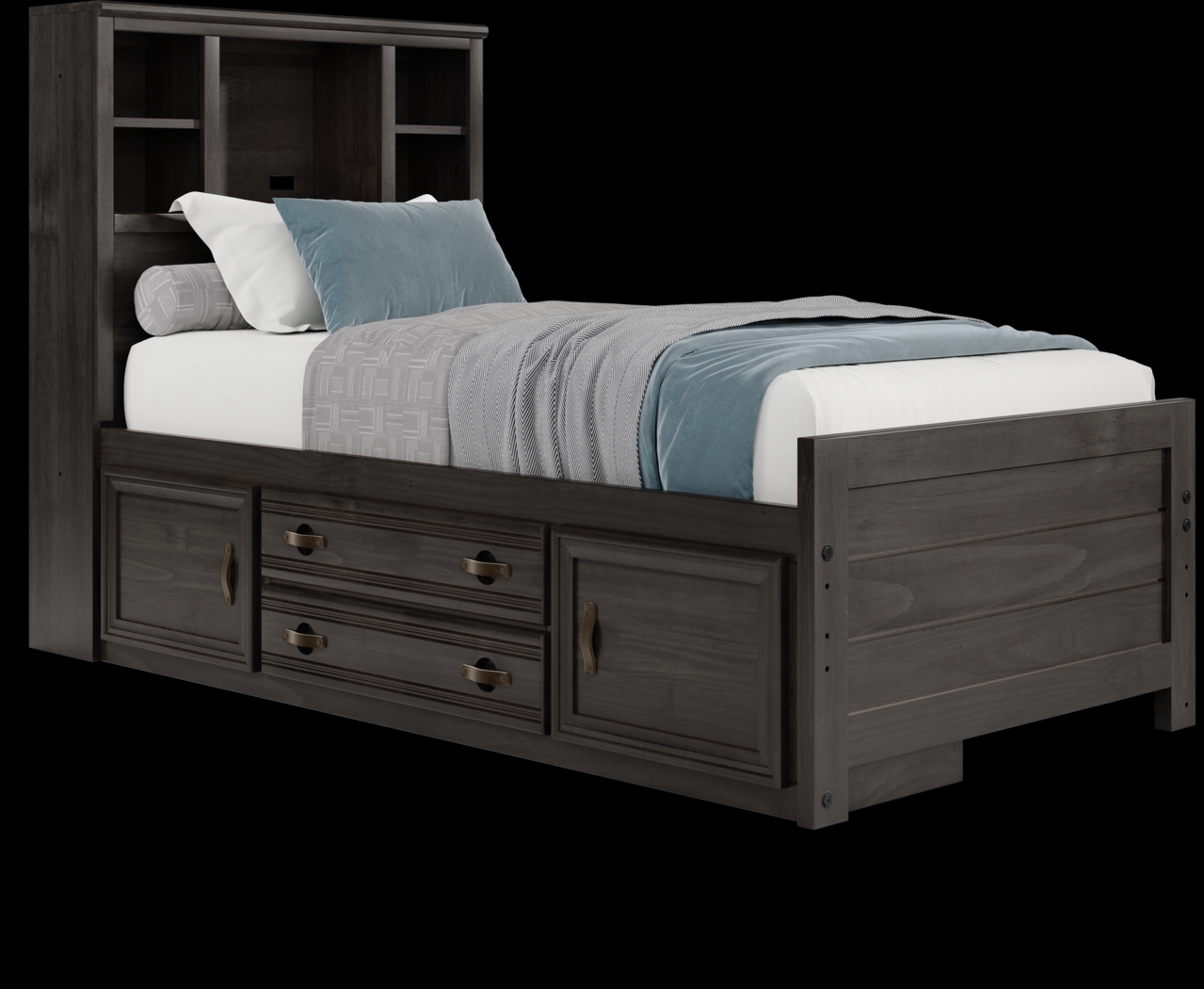 Kids Creekside 2.0 Charcoal Twin Bookcase Bed with Storage Side Rail - Thumbnail - Image 1