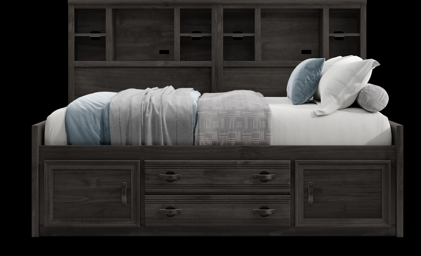 Kids Creekside 2.0 Charcoal Full Bookcase Wall Bed with Storage Side Rail - Thumbnail - Image 2