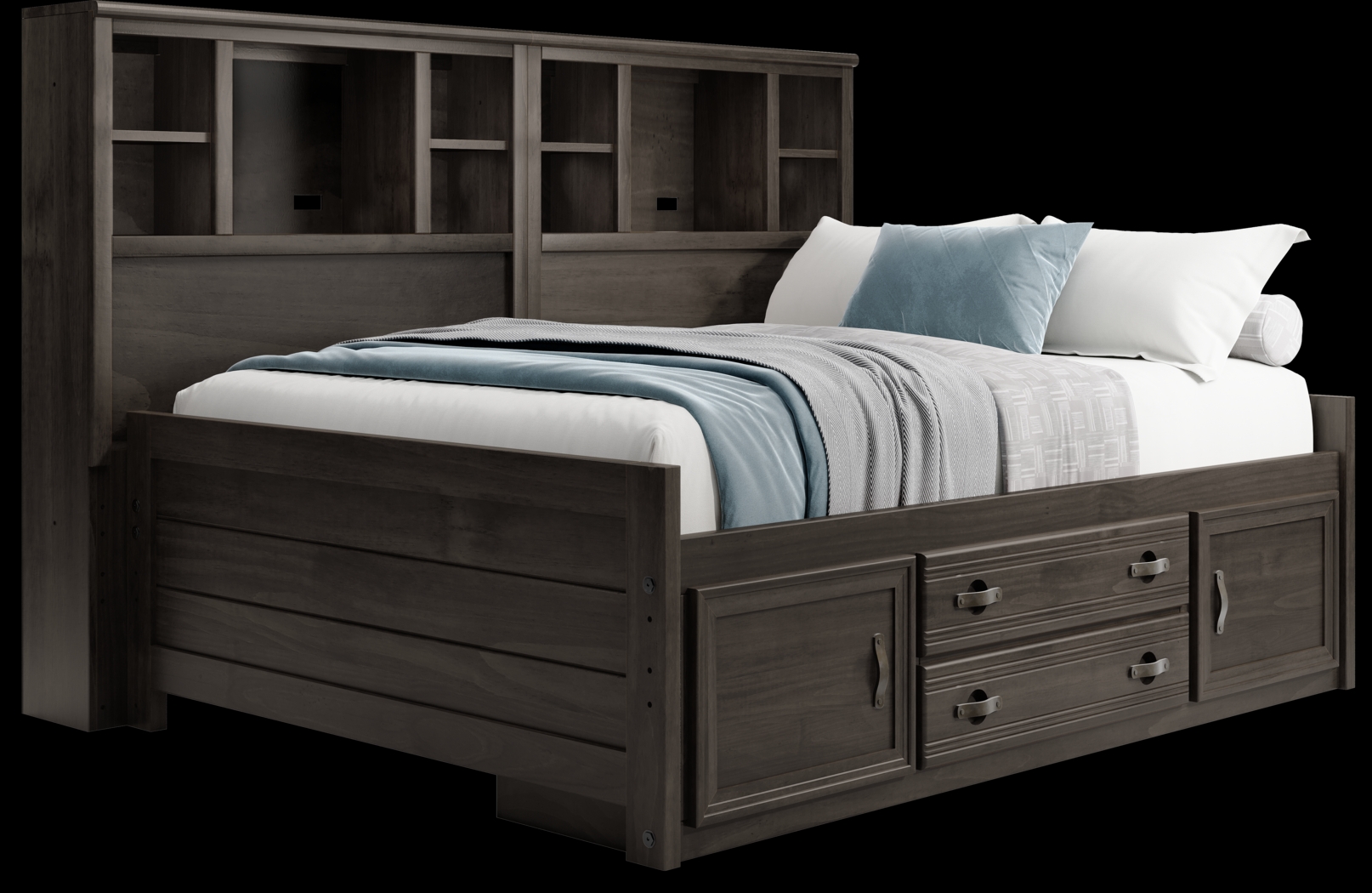 Kids Creekside 2.0 Charcoal Full Bookcase Wall Bed with Storage Side Rail - Thumbnail - Image 1