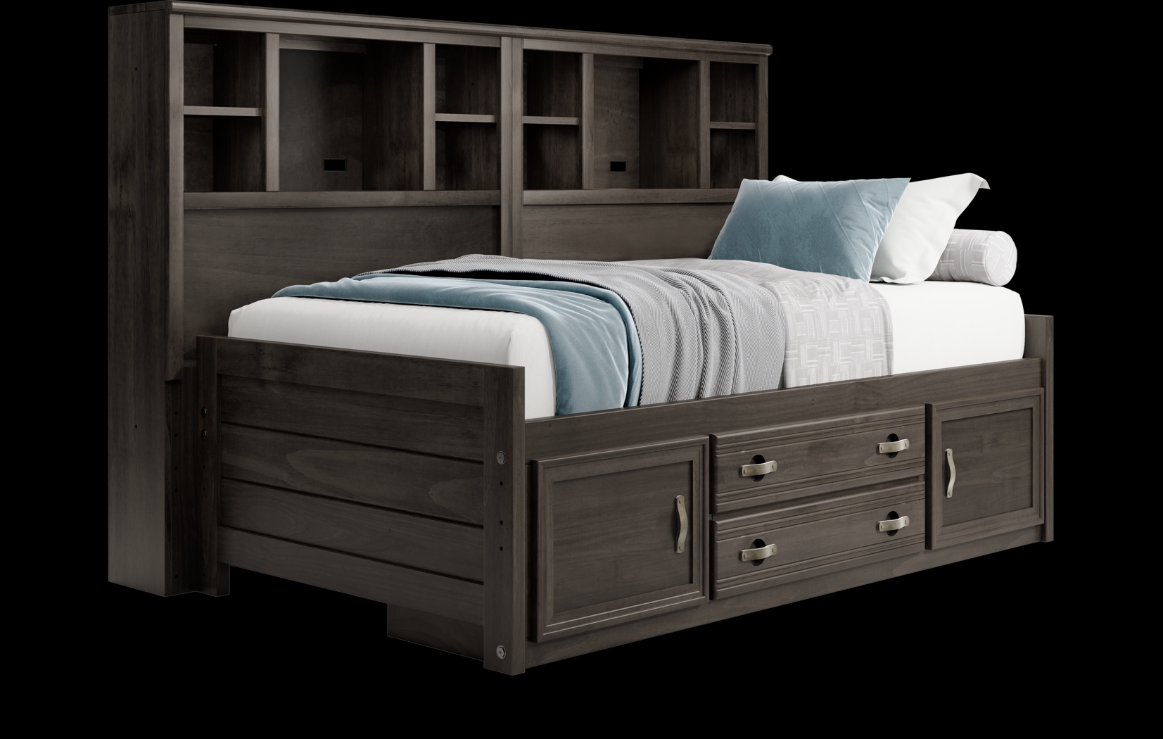 Kids Creekside 2.0 Charcoal Twin Bookcase Wall Bed with Storage Side Rail - Thumbnail - Image 1