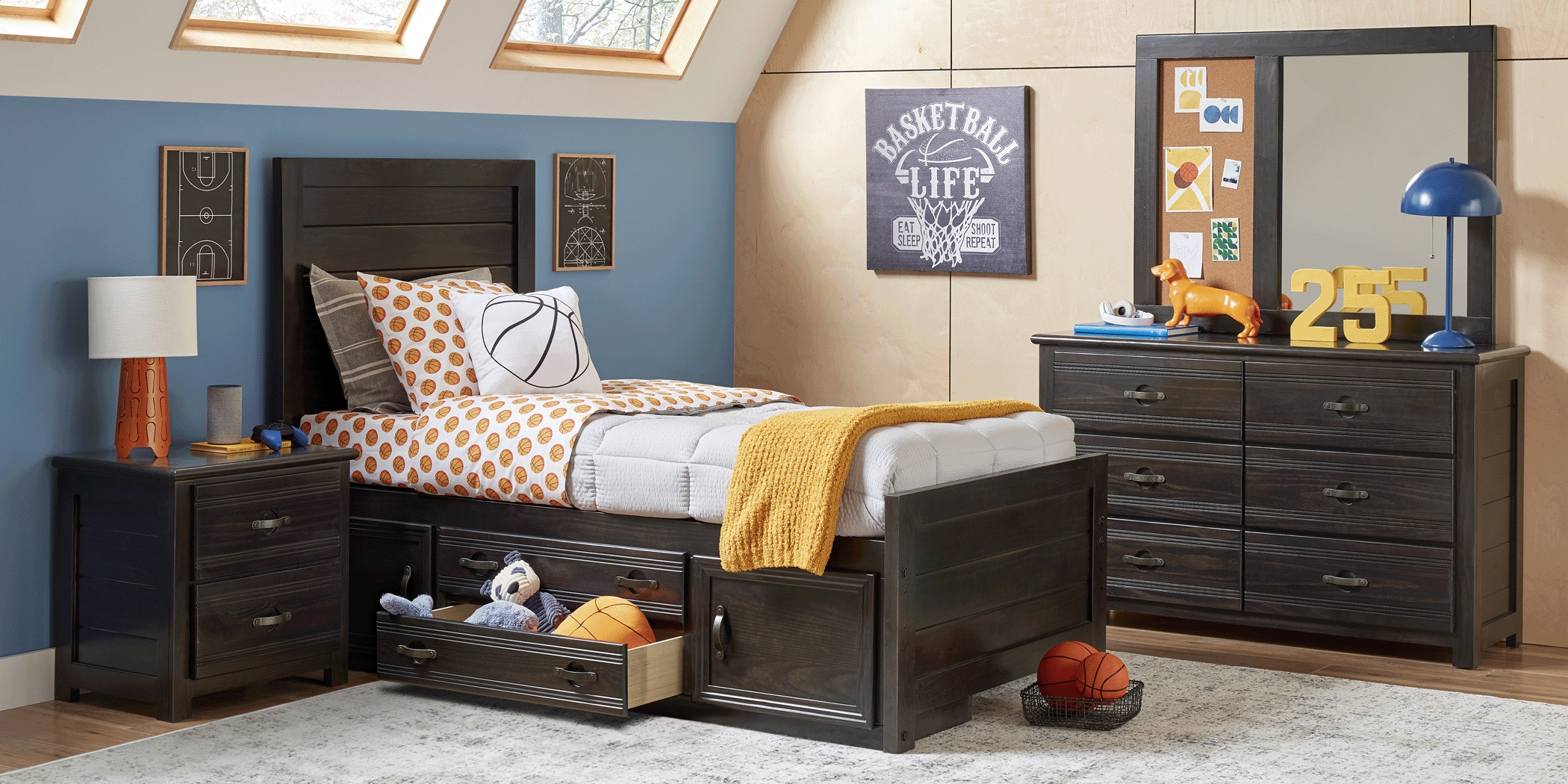 Kids Creekside 2.0 Charcoal 5 Pc Twin Panel Bedroom with 2 Storage Side Rails - Thumbnail - Image 2