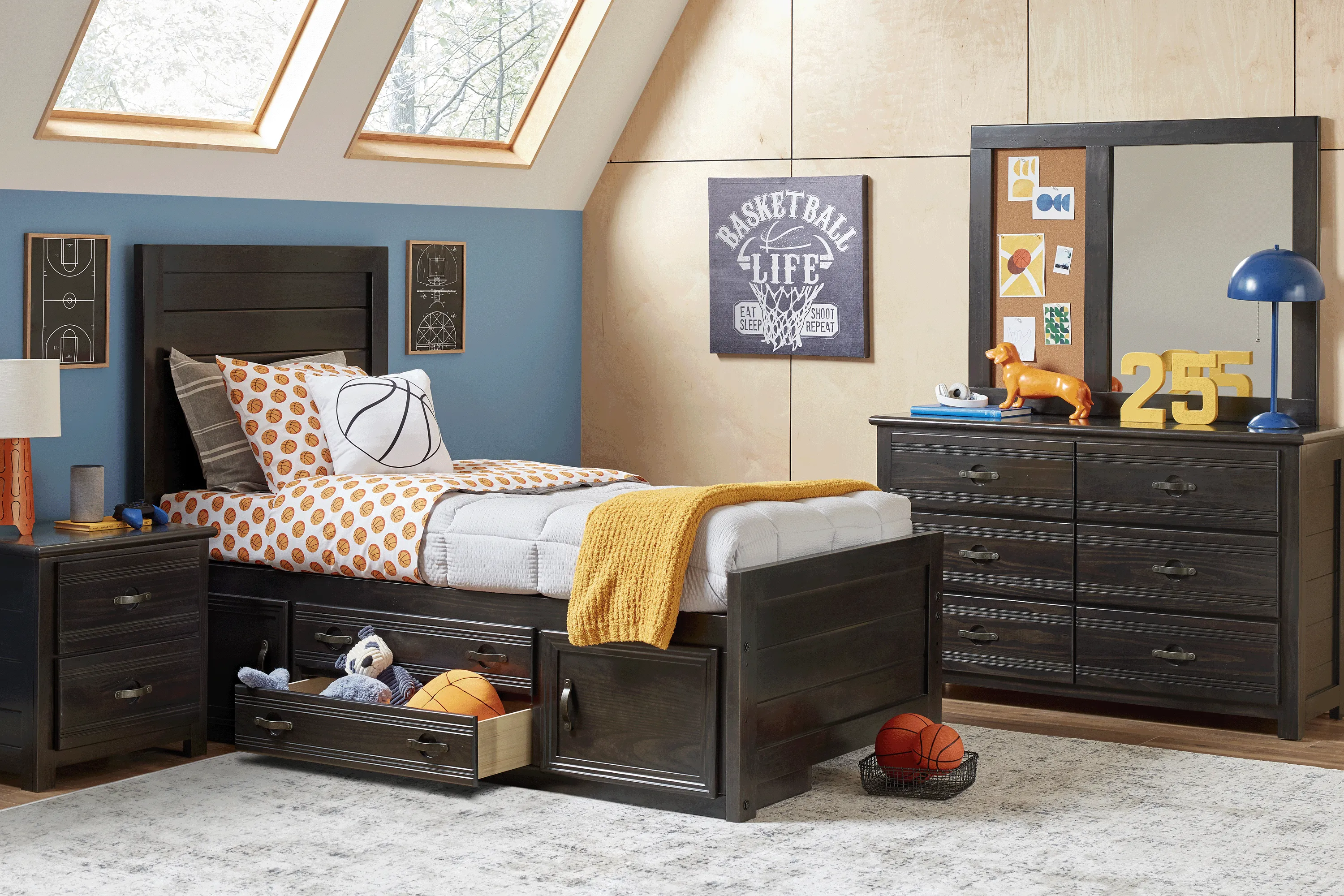 Kids Creekside 3.0 Charcoal Twin Panel Bed with Storage Side Rail - Thumbnail - Image 3