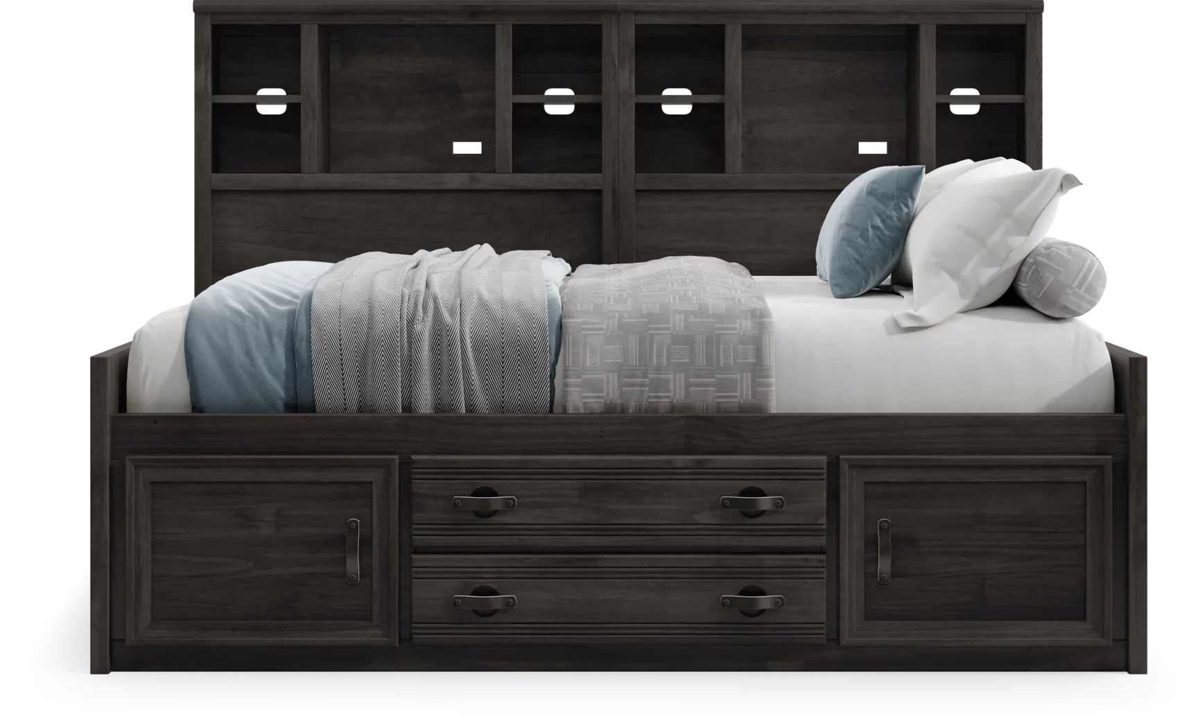 Kids Creekside 2.0 Charcoal Full Bookcase Wall Bed with Storage Side Rail - Thumbnail - Image 2