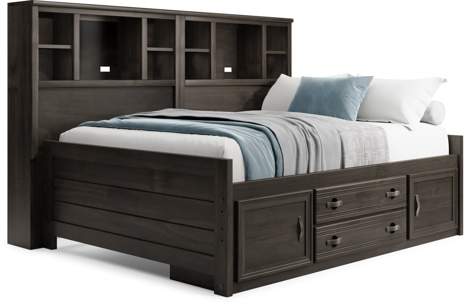 Kids Creekside 2.0 Charcoal Full Bookcase Wall Bed with Storage Side Rail - Thumbnail - Image 1