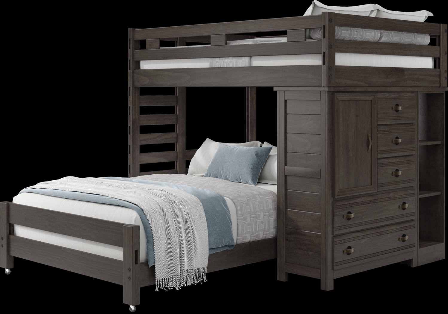 Kids Creekside 2.0 Charcoal Full/Full Loft with Loft Chest and Bookcase - Thumbnail - Image 3