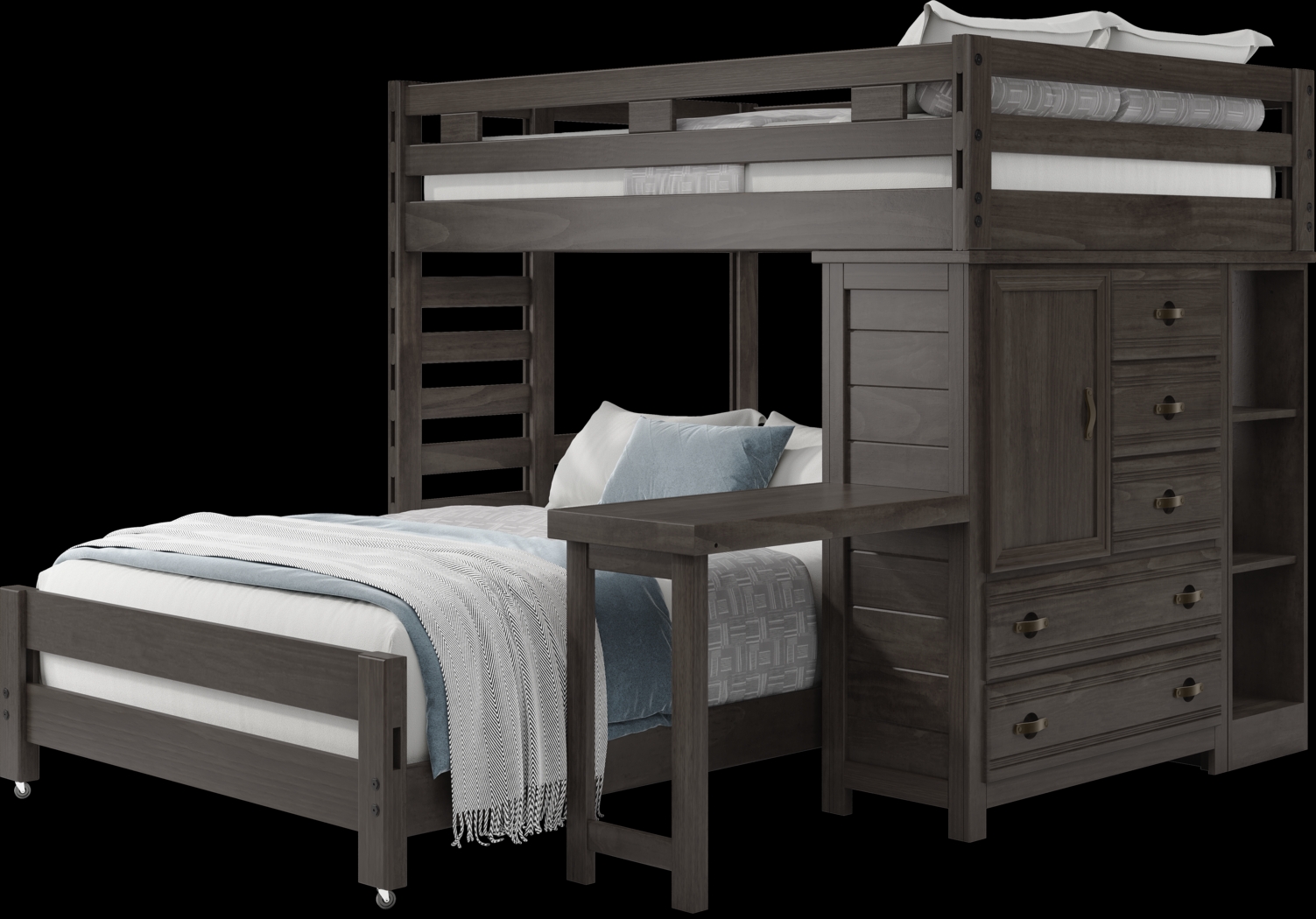 Kids Creekside 2.0 Charcoal Full/Full Loft with Loft Chest, Bookcase and Desk Attachment - Thumbnail - Image 3