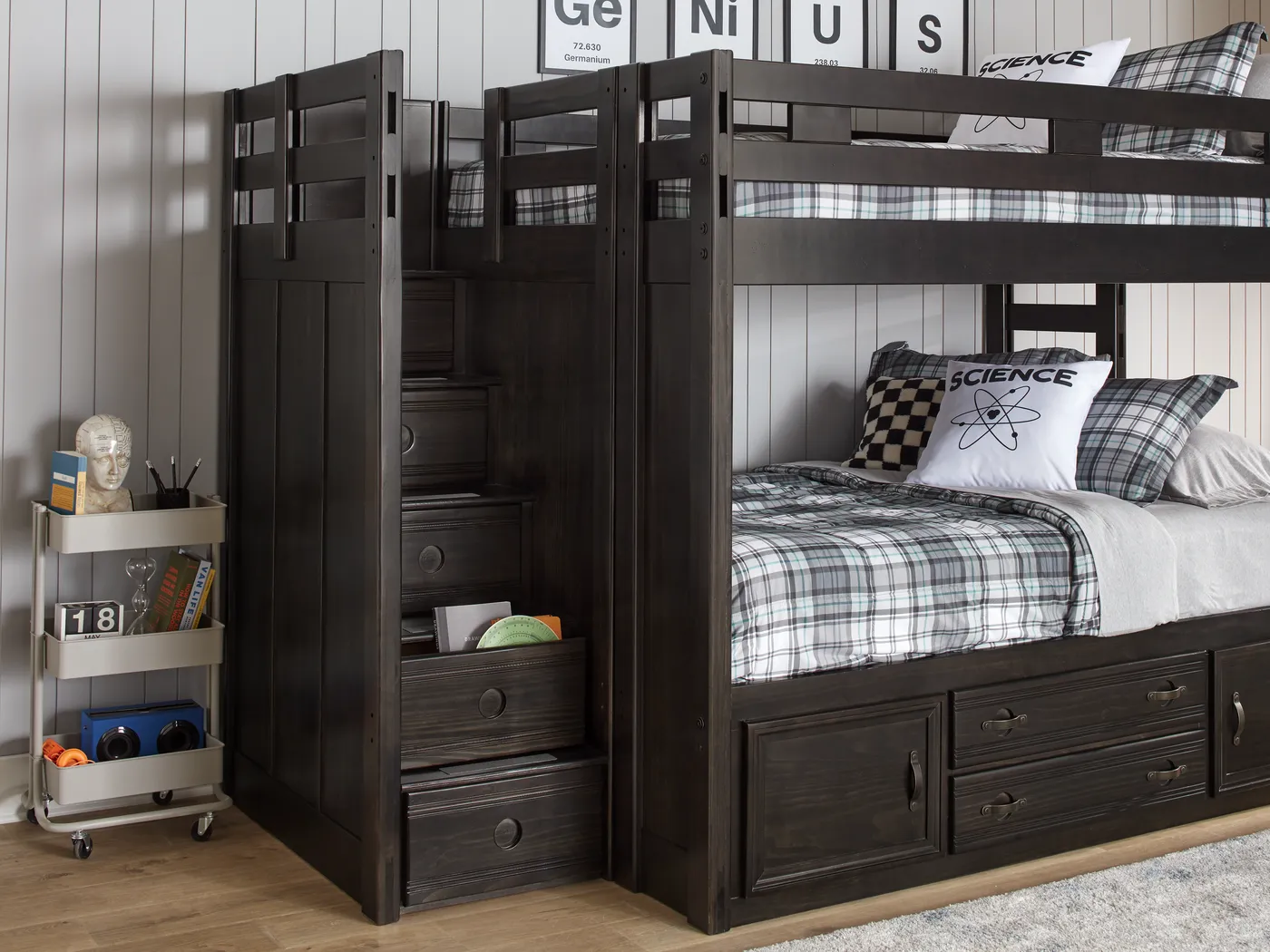 Kids Creekside 2.0 Charcoal Full/Full Step Bunk Bed with Storage Side Rail - Image 5