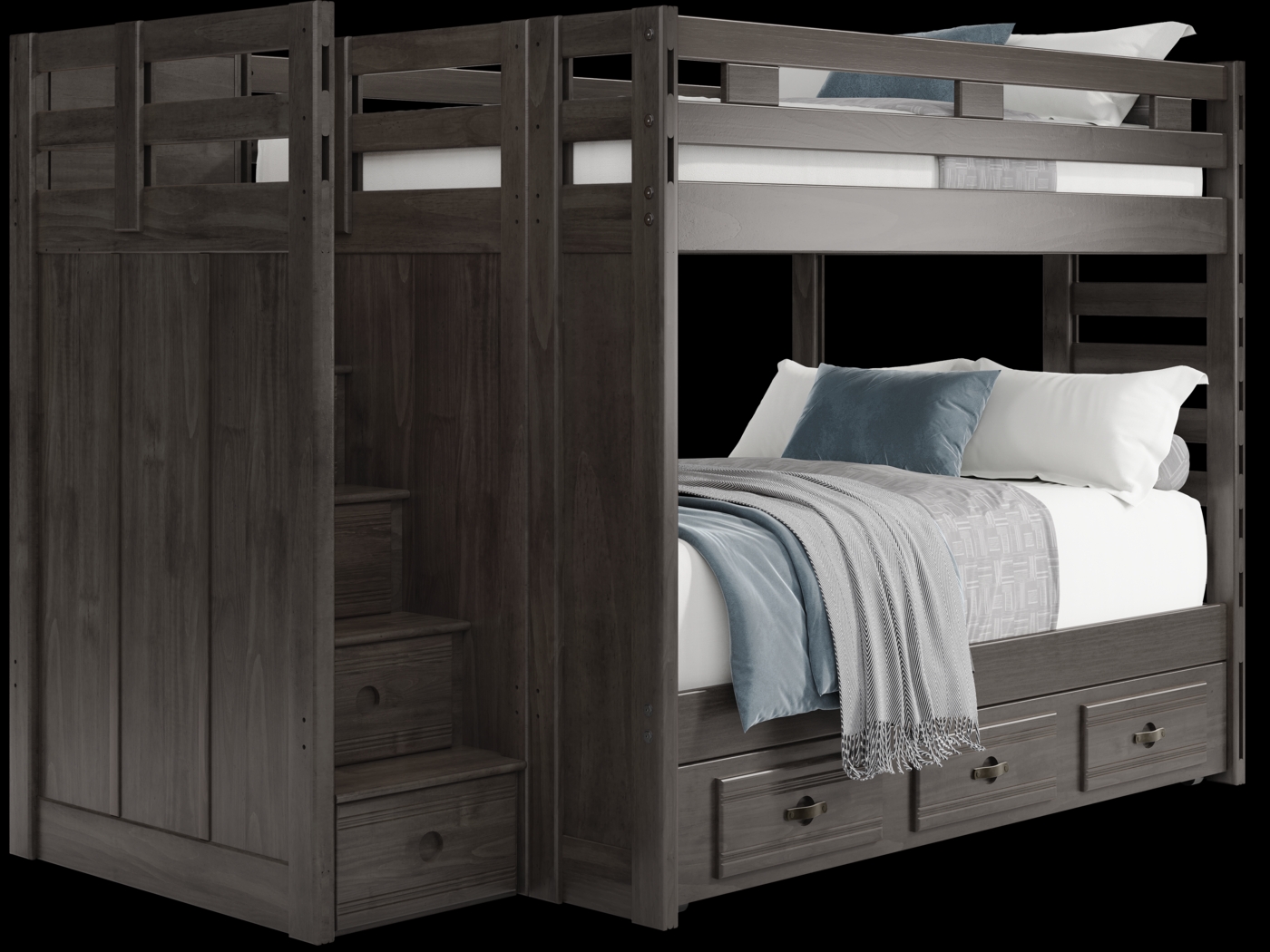 Kids Creekside 2.0 Charcoal Full/Full Step Bunk with Twin Storage Trundle - Thumbnail - Image 1