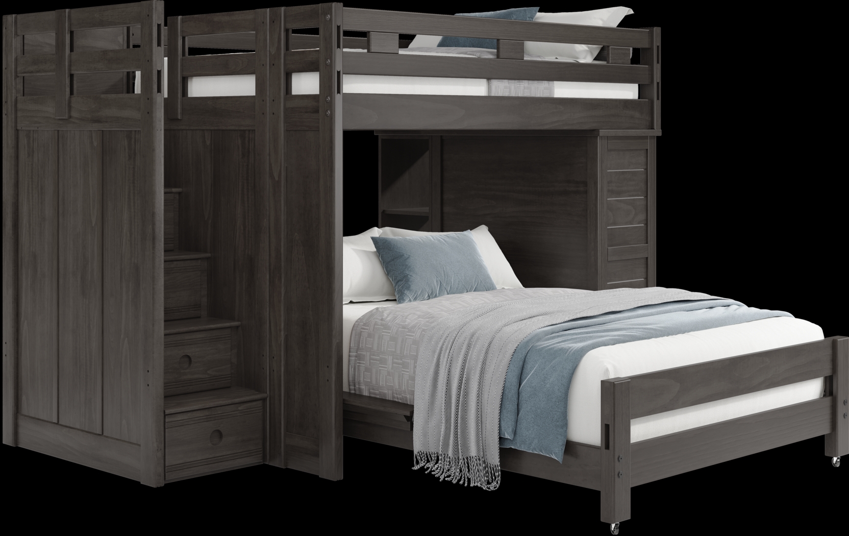 Kids Creekside 2.0 Charcoal Full/Full Step Loft with Loft Chest and Bookcase - Thumbnail - Image 1