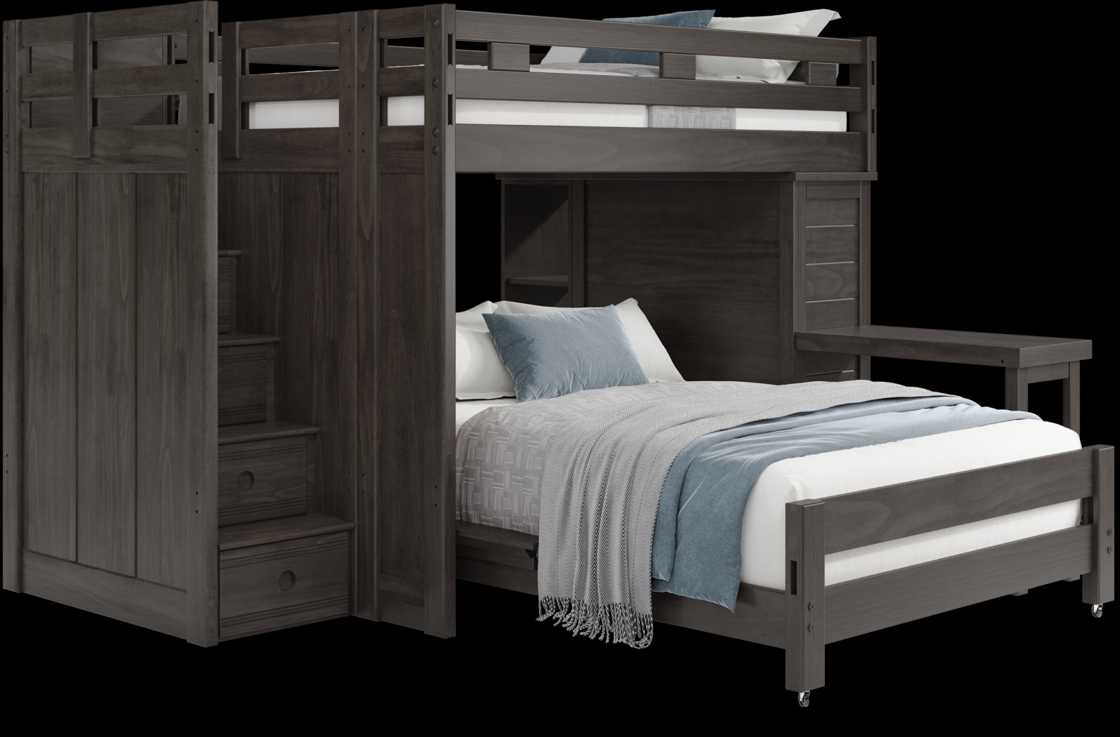 Kids Creekside 2.0 Charcoal Full/Full Step Loft with Loft Chest, Bookcase and Desk Attachment - Thumbnail - Image 1