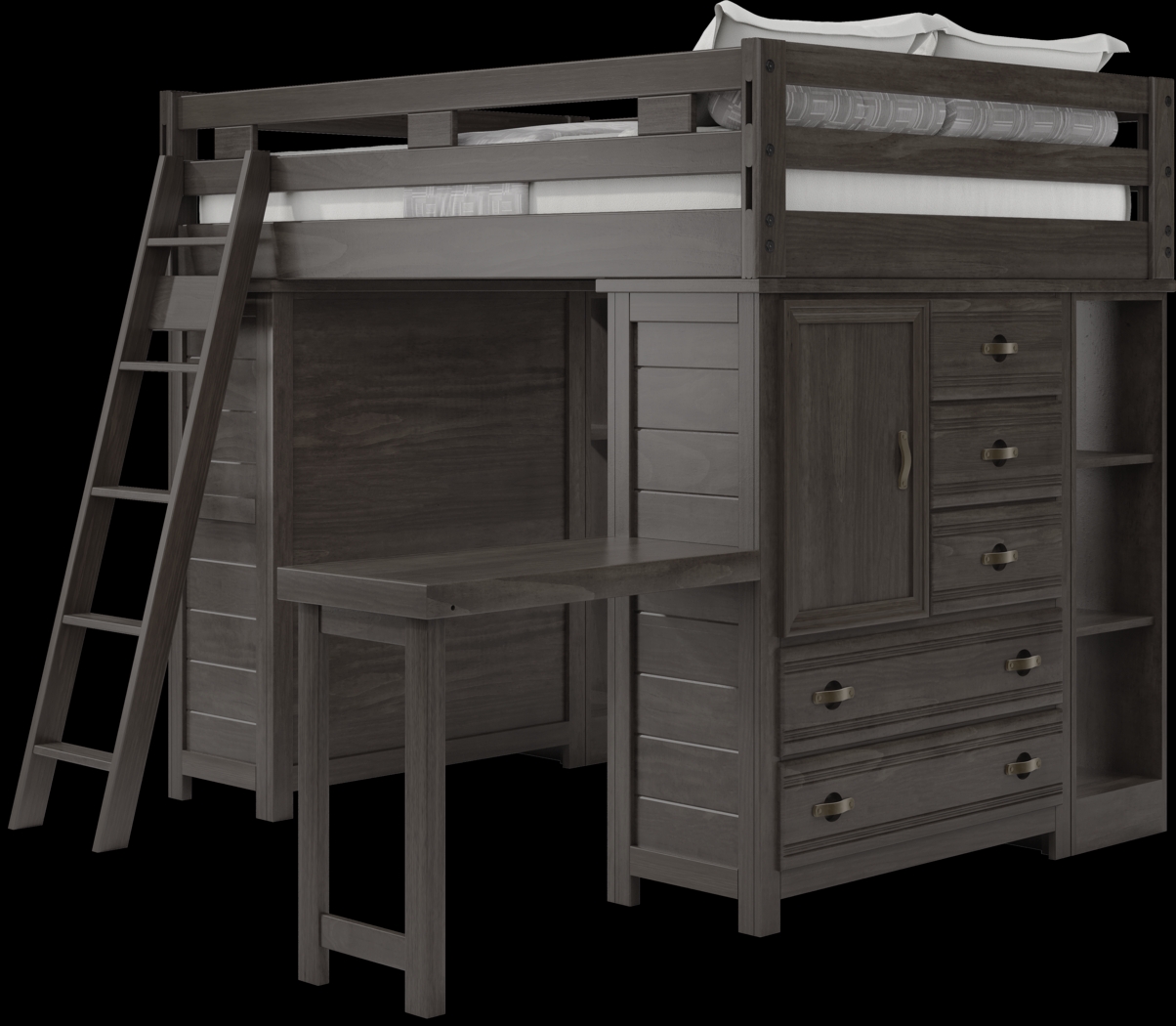 Kids Creekside 2.0 Charcoal Full Loft with 2 Loft Chests, 2 Bookcases and Desk Attachment - Thumbnail - Image 3