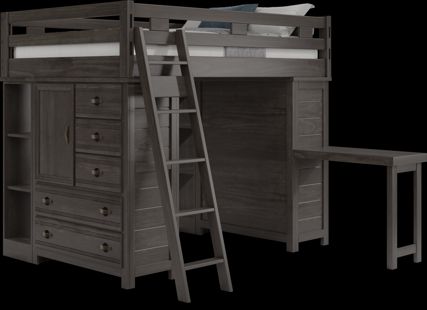 Kids Creekside 2.0 Charcoal Full Loft with 2 Loft Chests, 2 Bookcases and Desk Attachment - Thumbnail - Image 1