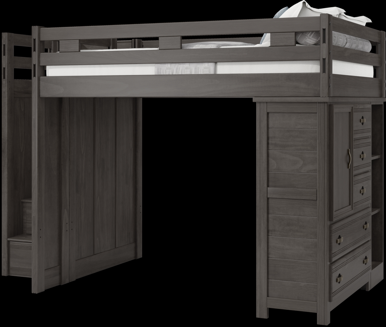 Kids Creekside 2.0 Charcoal Full Step Loft with Loft Chest and Bookcase - Thumbnail - Image 3